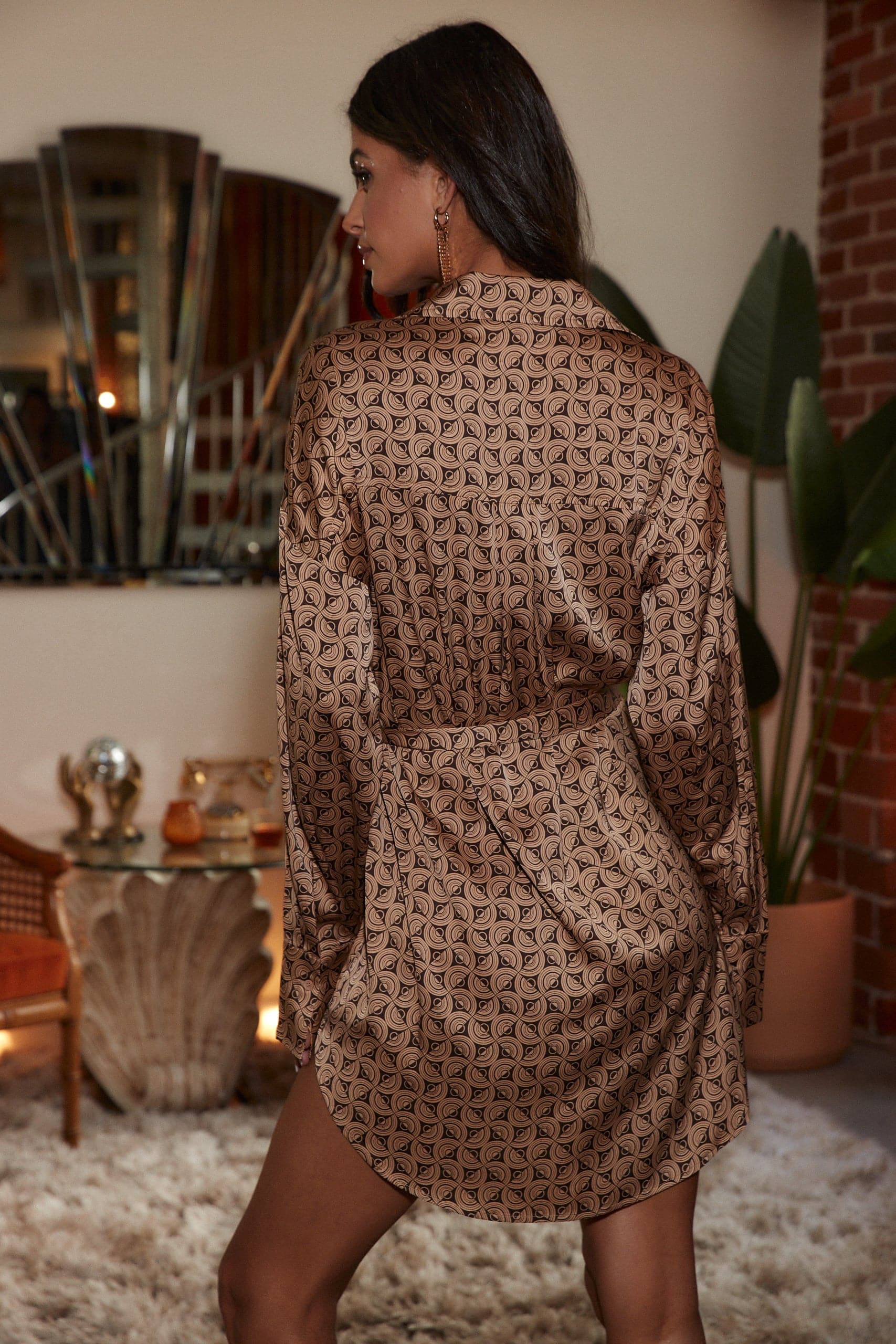 After Dark Brown Retro Satin Mini Dress - Image 3