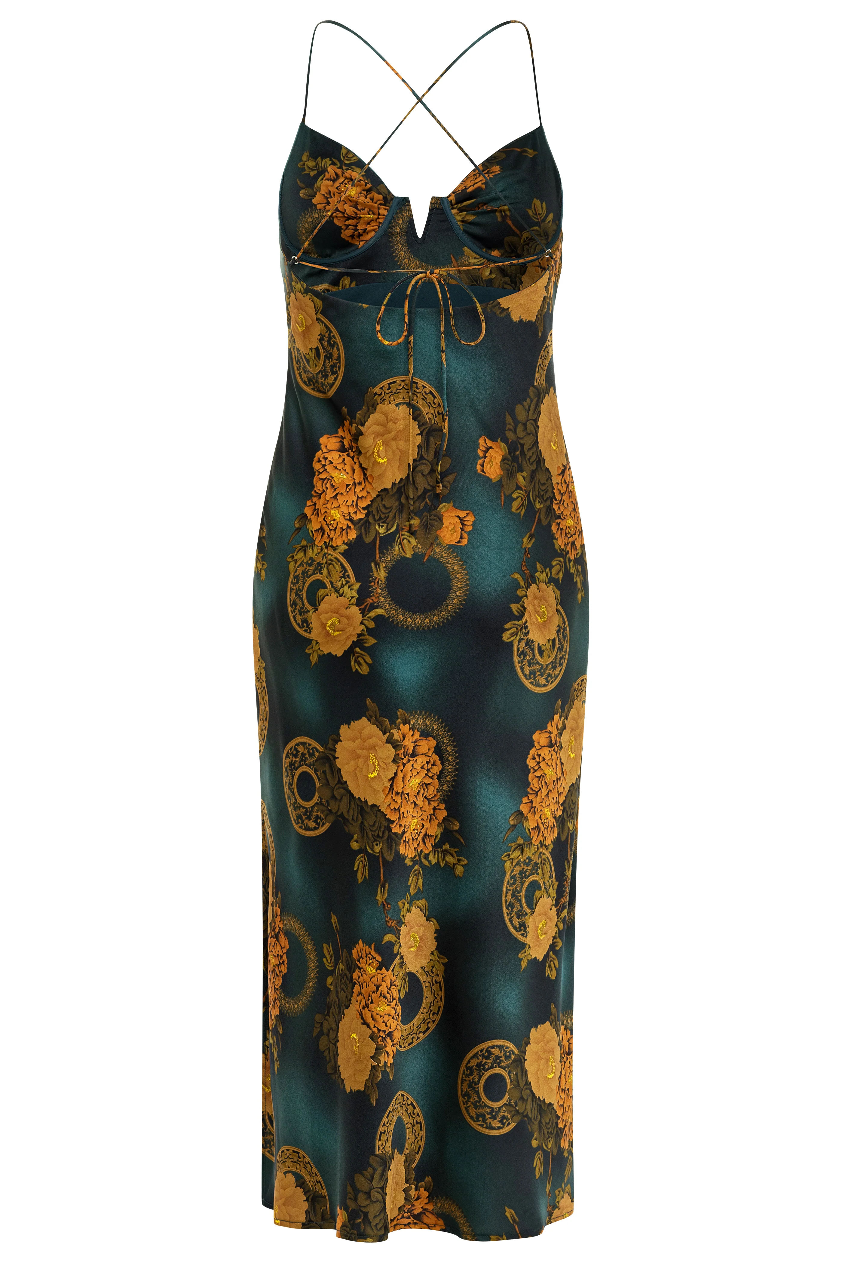 Alexandria Teal Printed Satin Midi Dress - Image 10