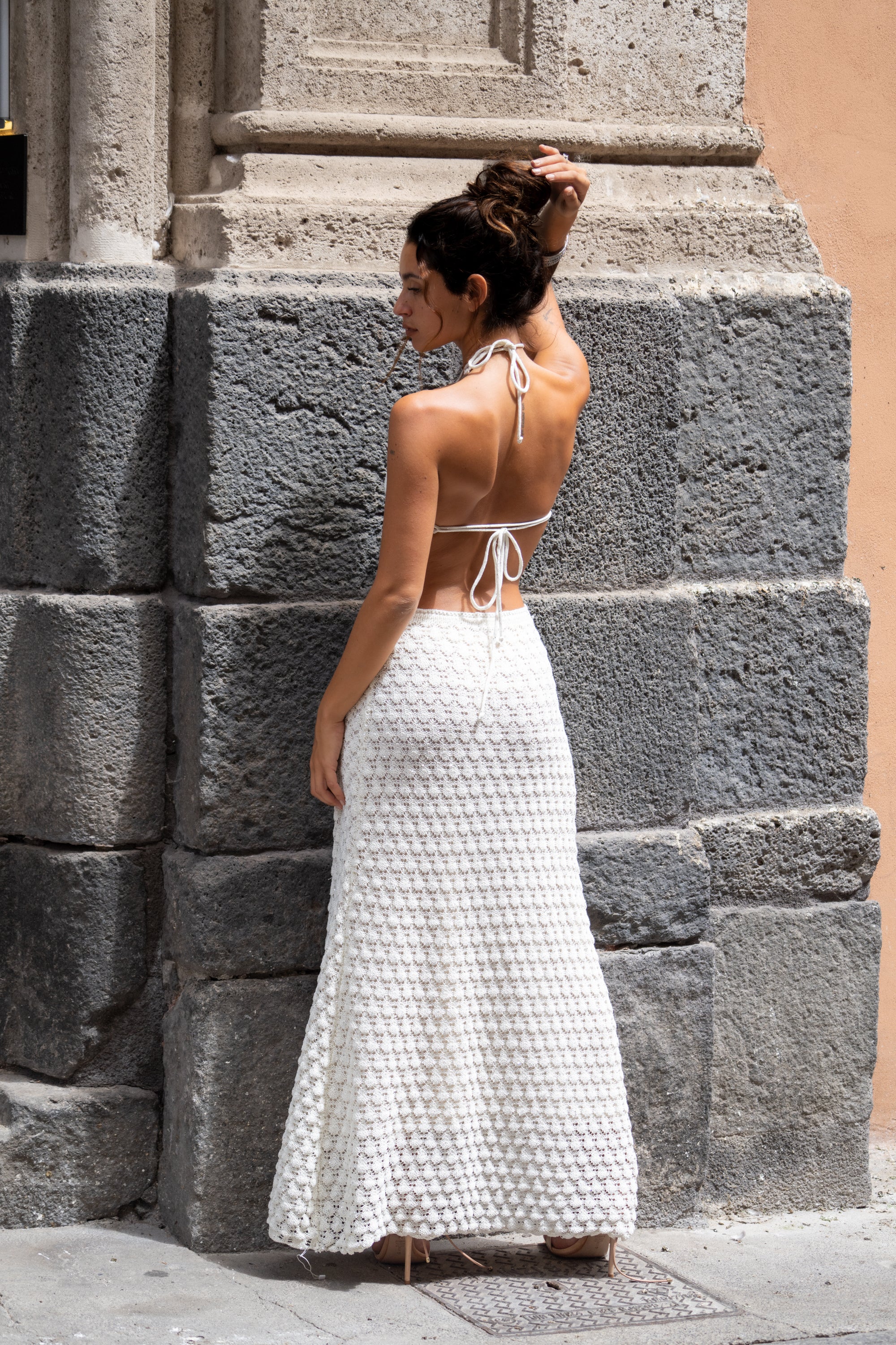 Amara White Halter Glitter Knit Maxi Dress - Image 2