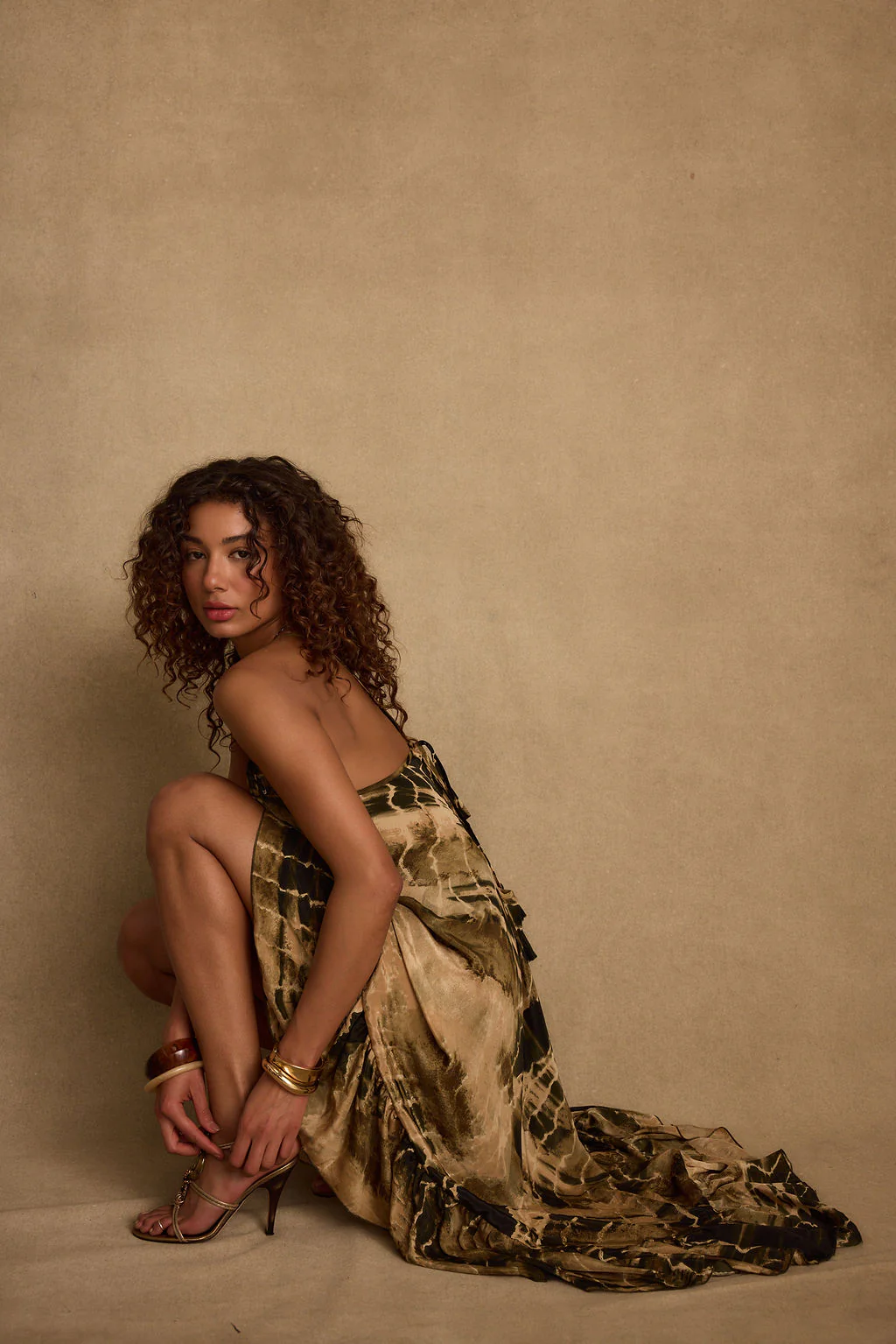 Amira Olive Animal Midi Dress - Image 6