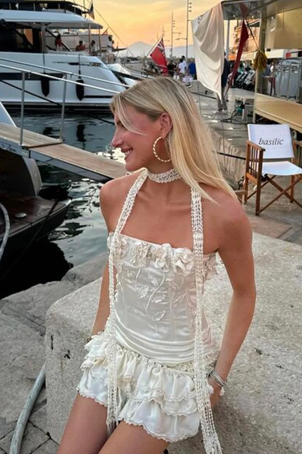 Audrey White Pearl Neck Scarf - Image 5