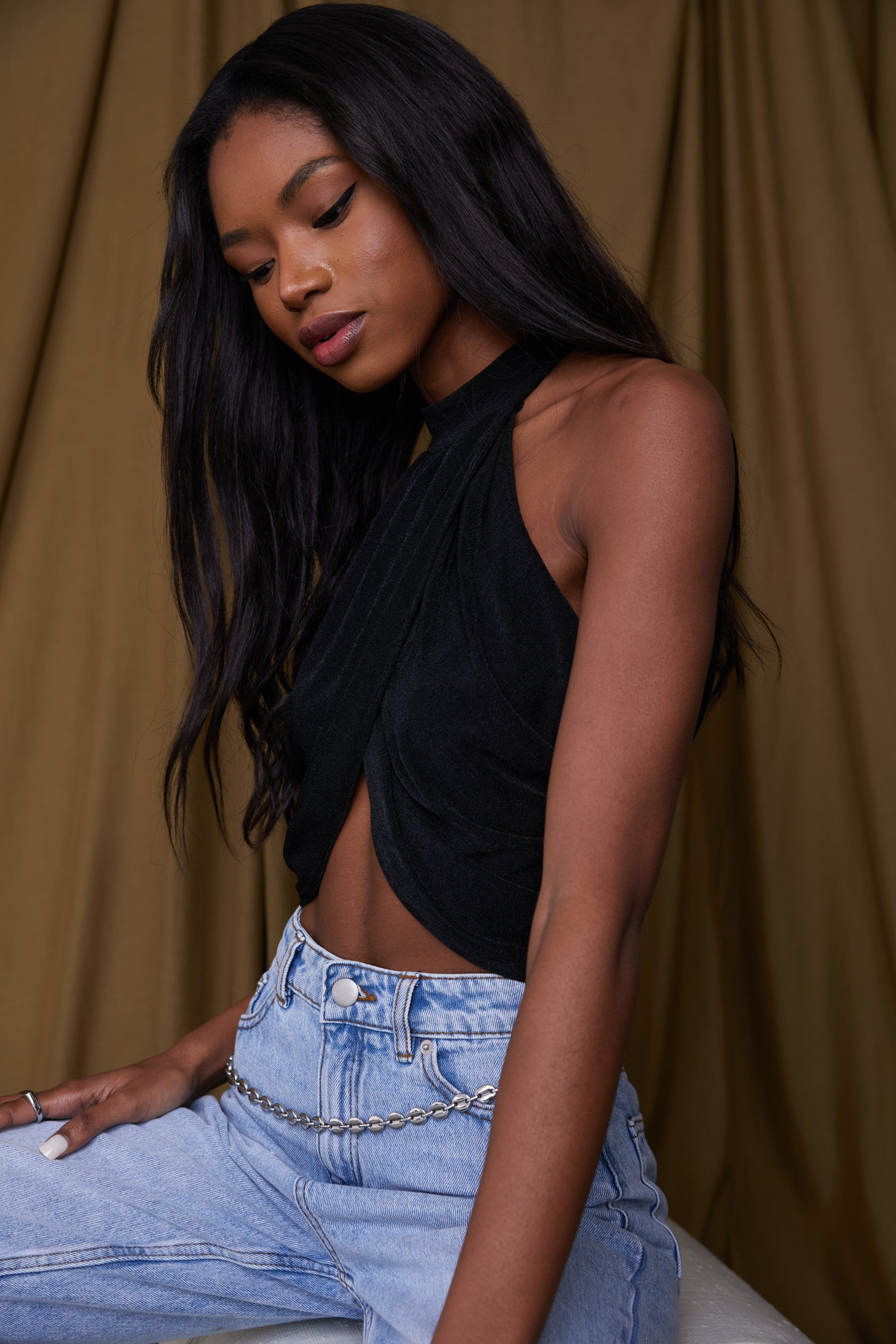 Barbados Black Drape Halter Top - Image 5