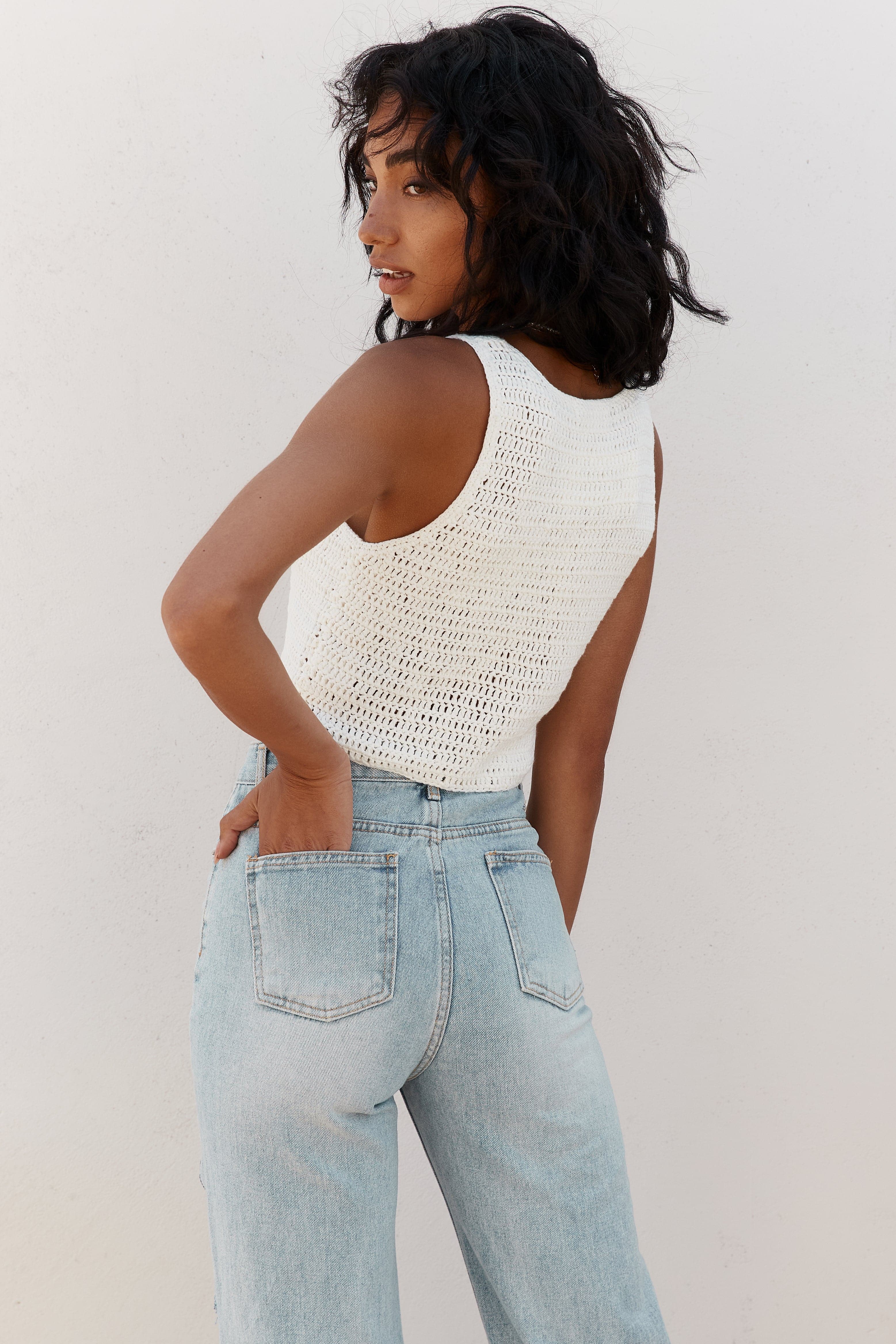 Bogota White Crochet Open Knit Tank - Image 2