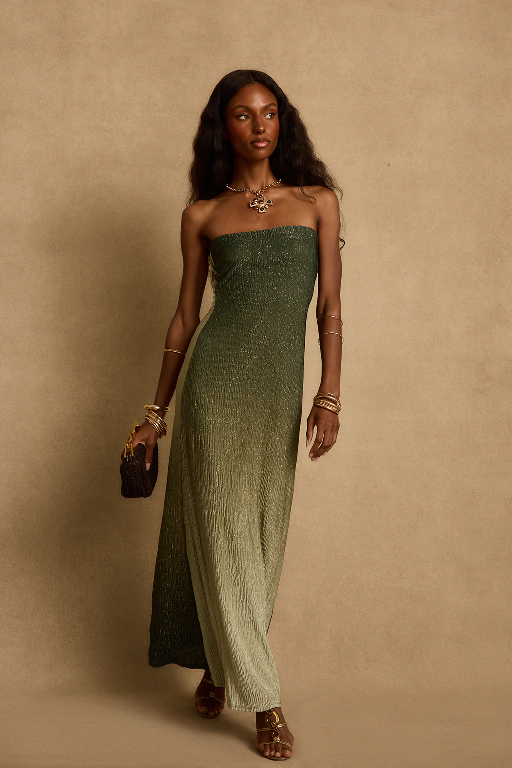 Brianna Sage Ombre Strapless Maxi Dress