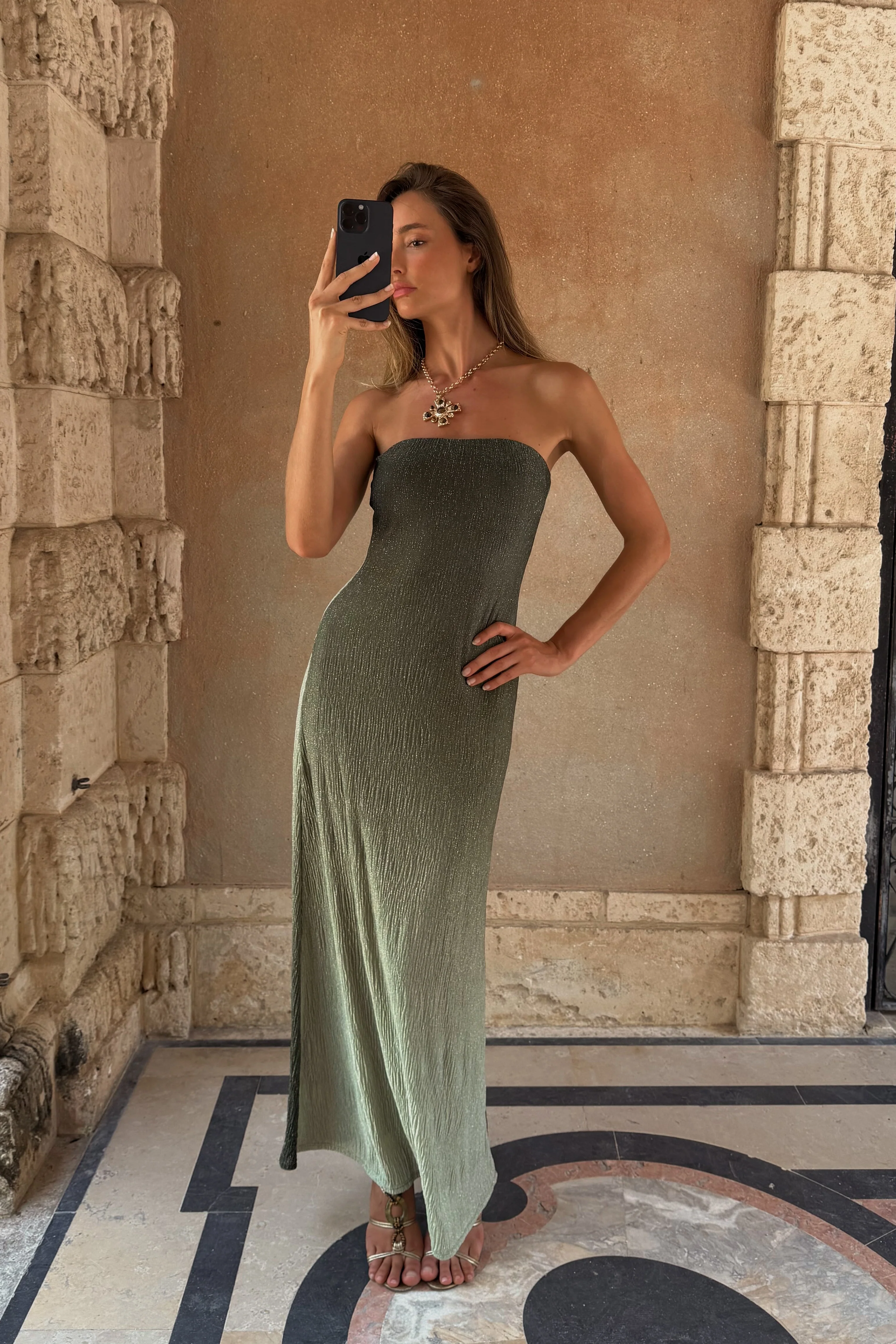 Brianna Sage Ombre Strapless Maxi Dress - Image 3