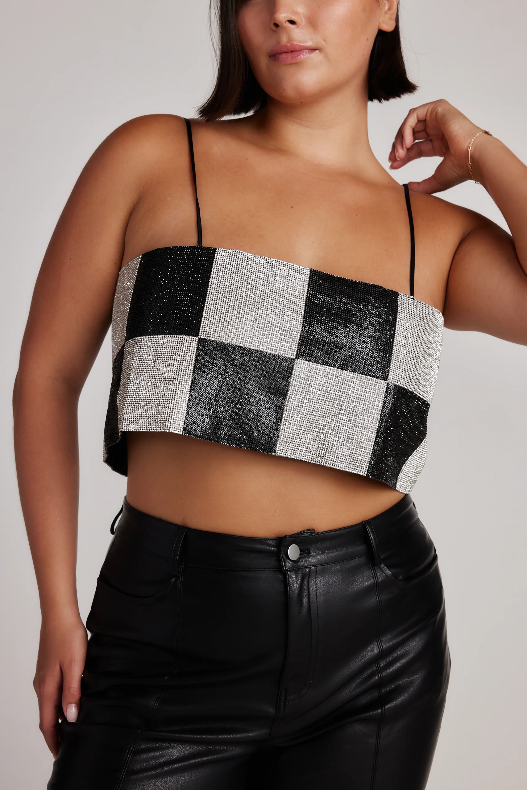 Shira Checkered Rhinestone Crop Top - Image 10