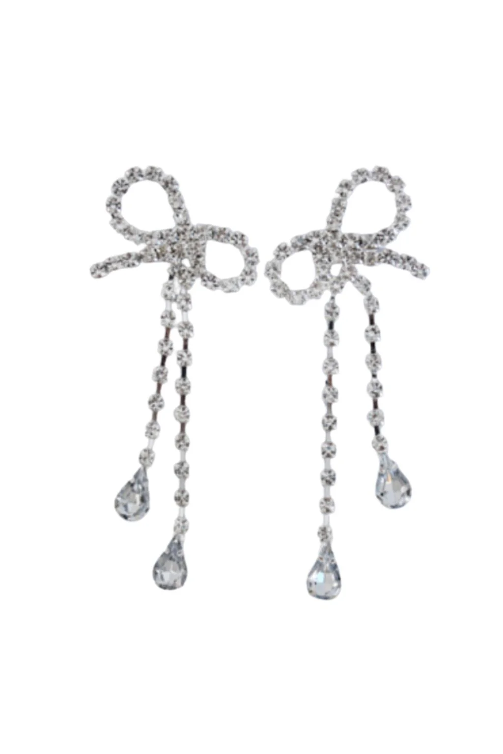 Constance Silver Rhinestone Bow Earrings - Image 2