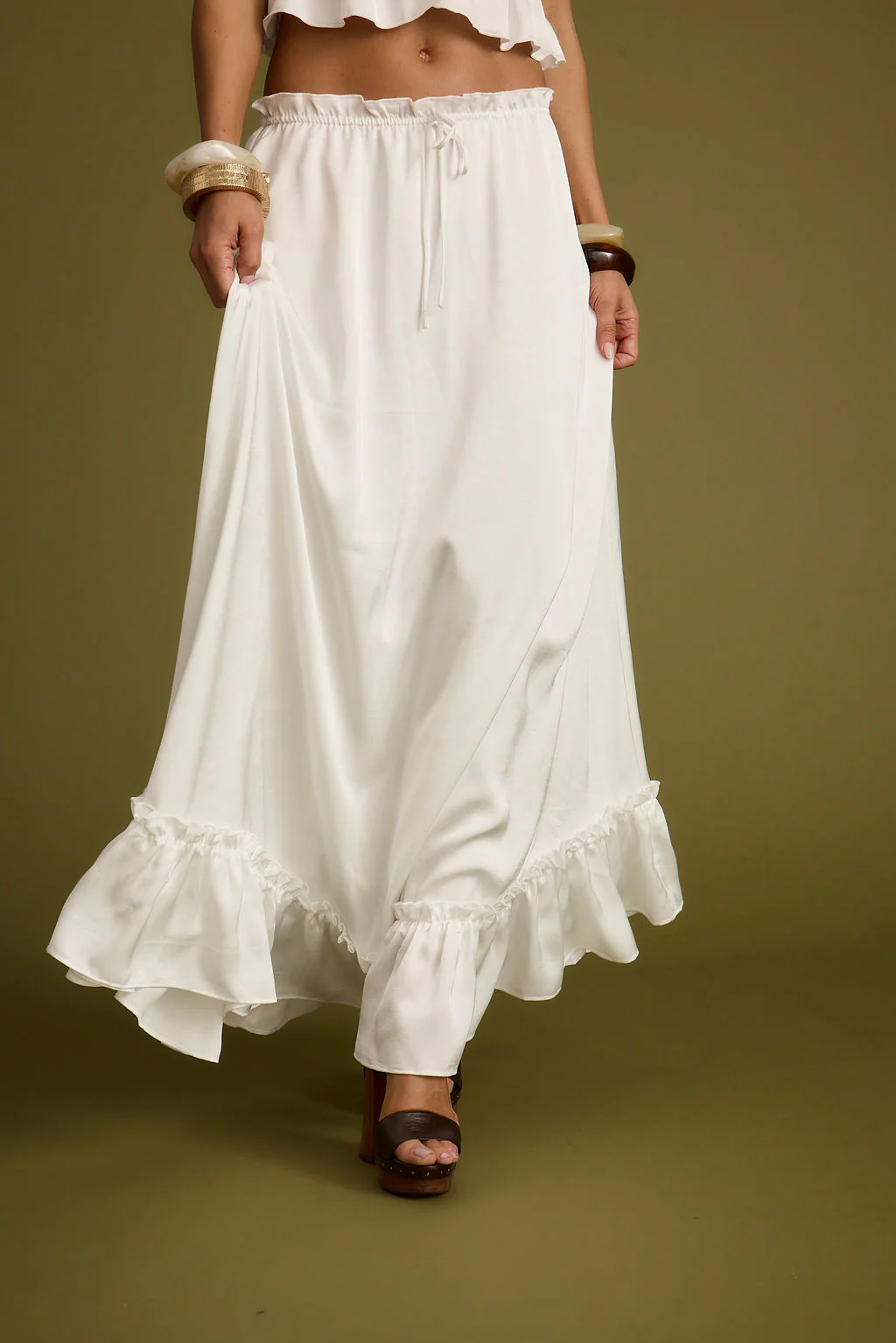 Dahlia White Satin Maxi Skirt - Image 2