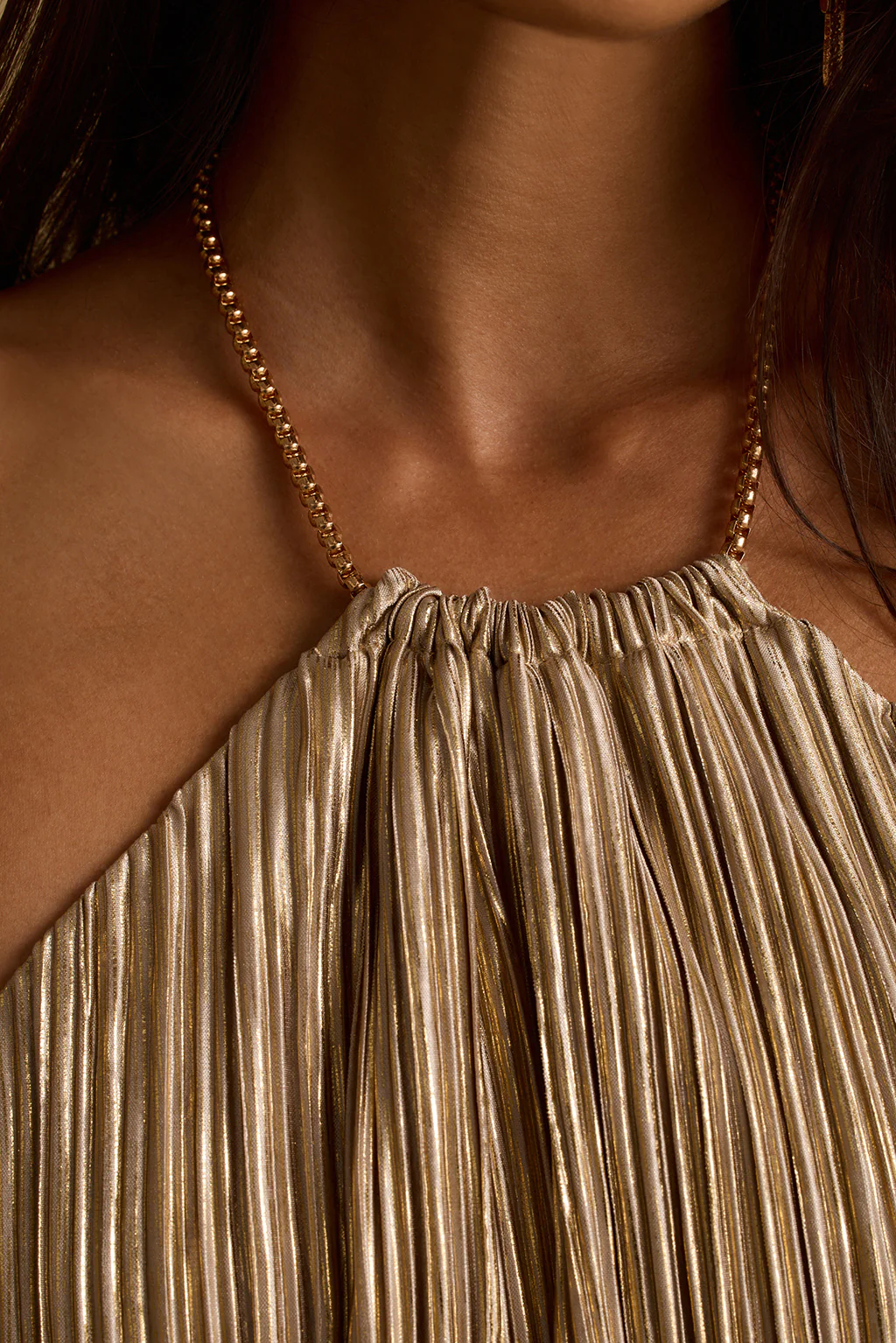 Daybreak Gold Plisse Mini Dress - Image 6