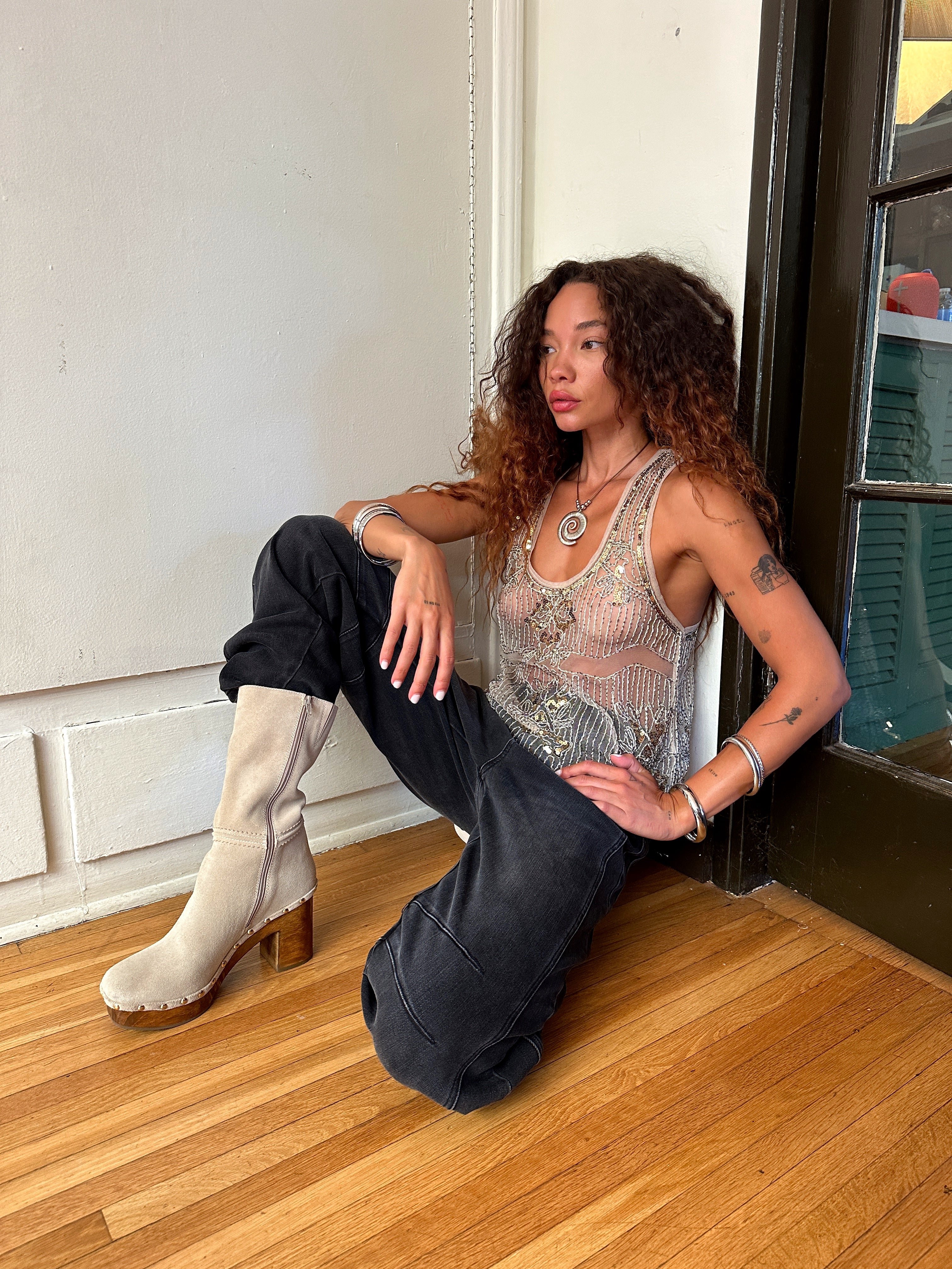 Edith Champagne Embellished Tank - Image 7