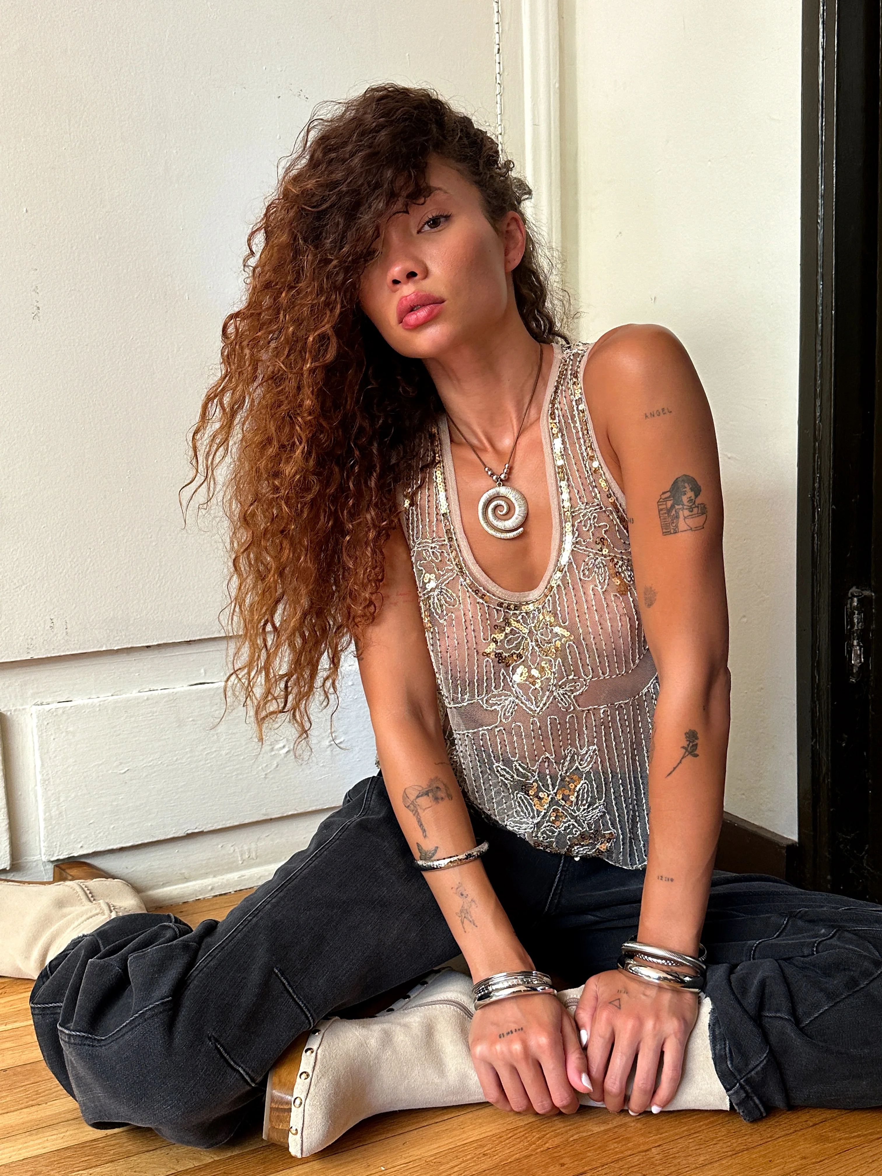 Edith Champagne Embellished Tank - Image 8