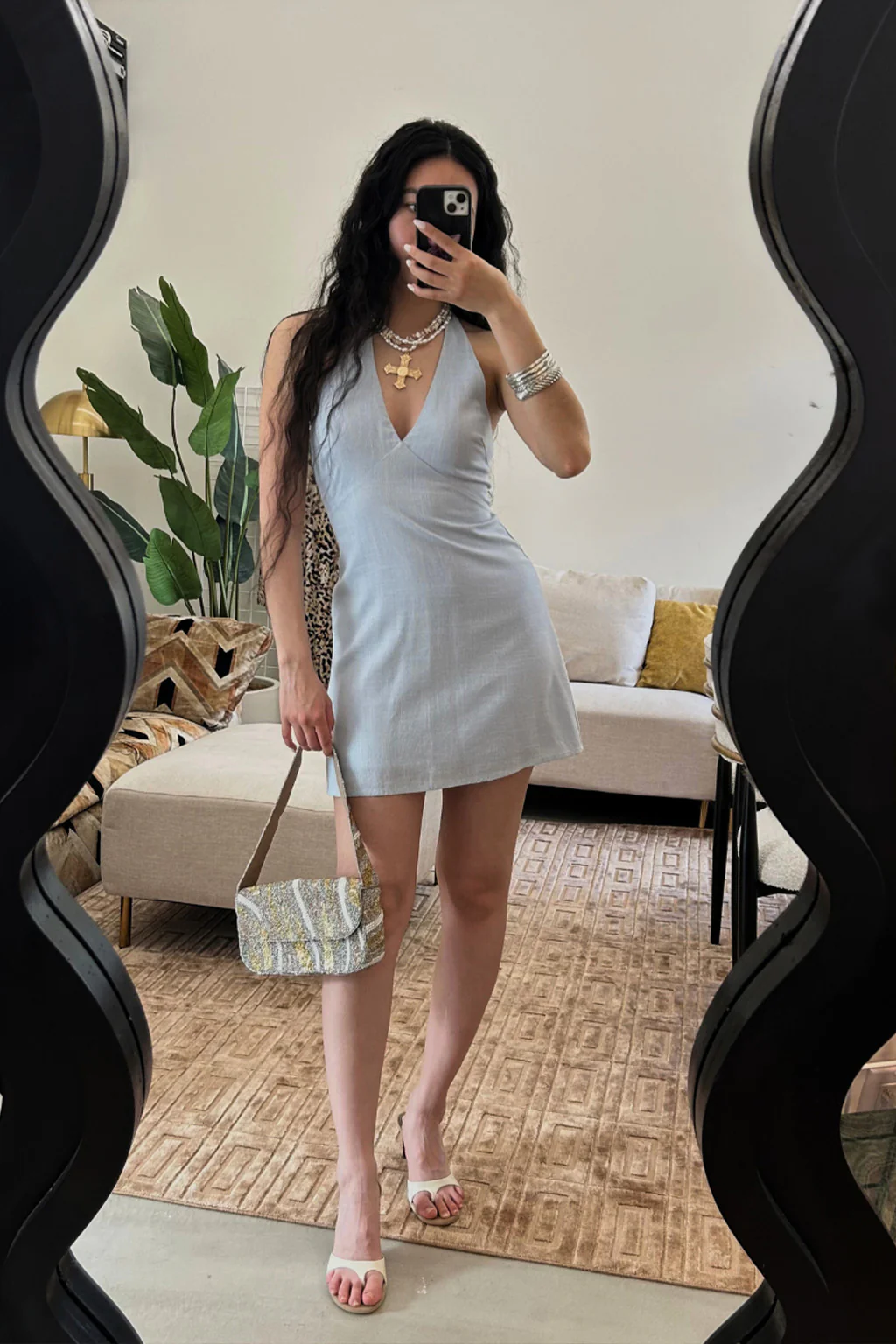 Emma Baby Blue Linen Mini Dress - Image 8
