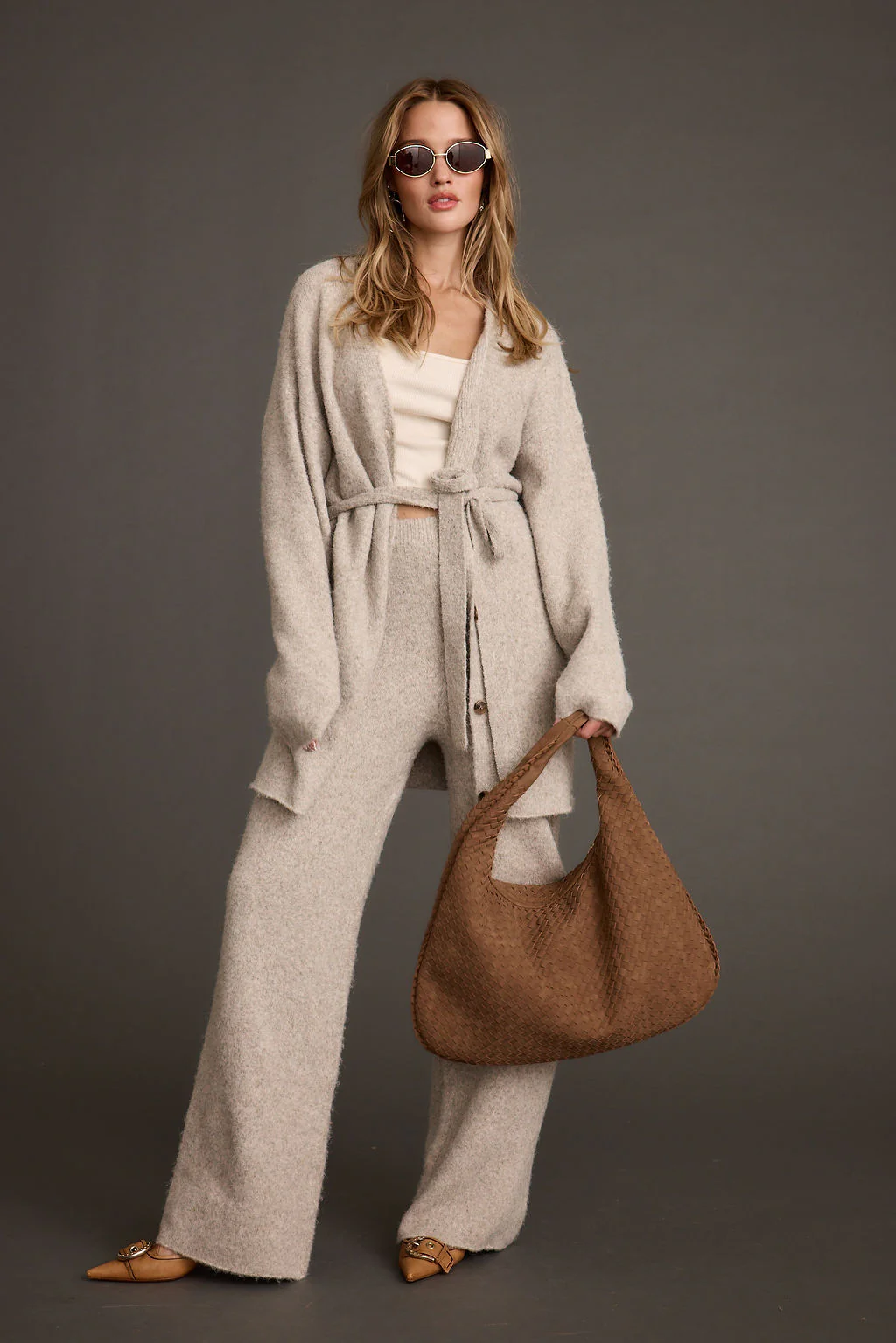 Finley Oatmeal Belted Cardigan - Image 3