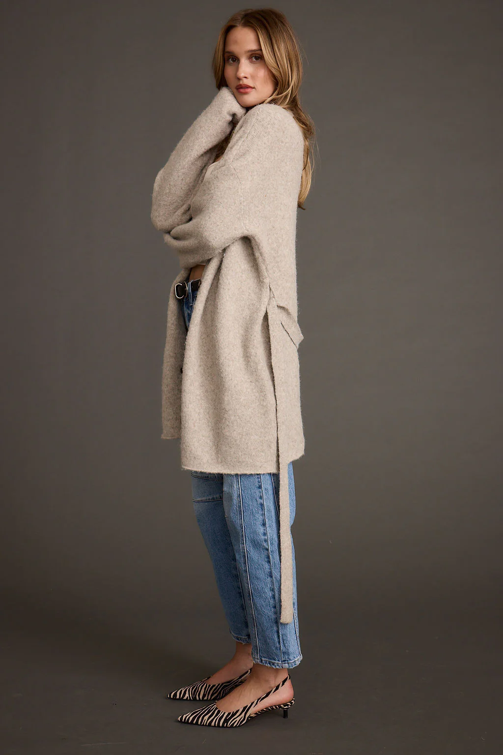Finley Oatmeal Belted Cardigan - Image 7