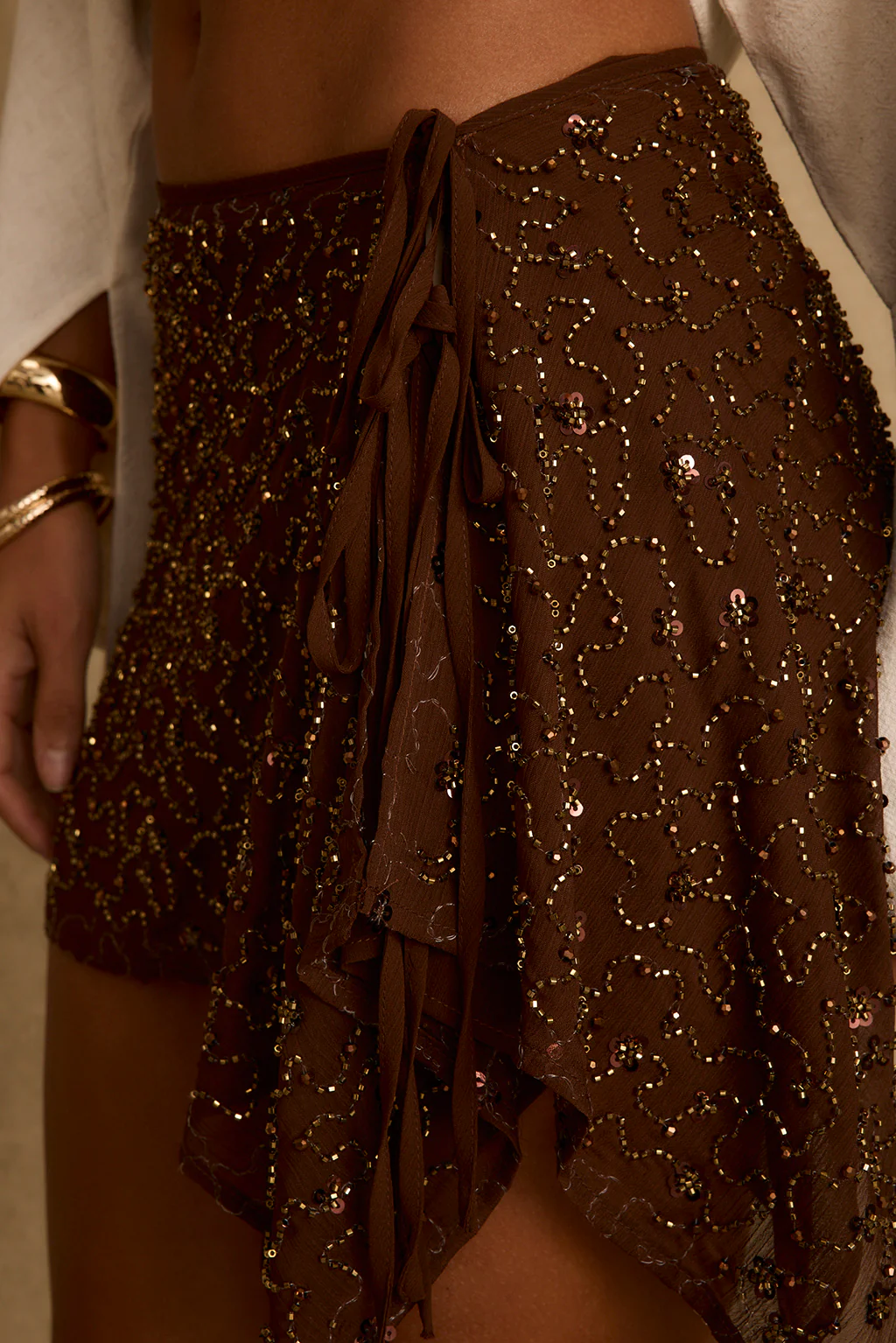 Freya Mocha Beaded Sarong - Image 9