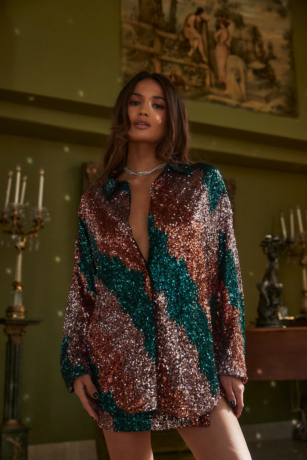 Genevieve Emerald Multi Sequin Button Up - Image 7