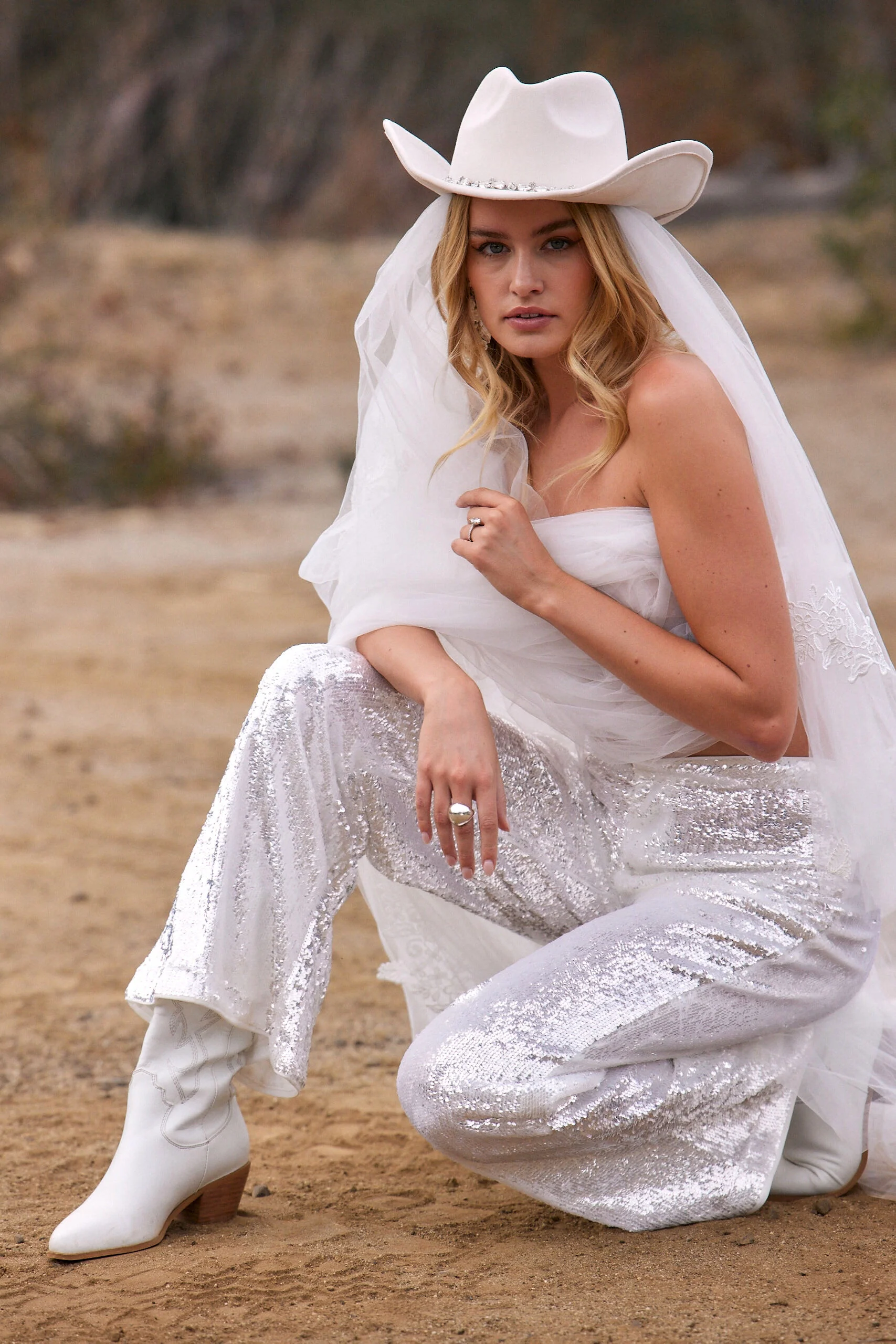 Genevieve White Sequin Trousers - Image 3