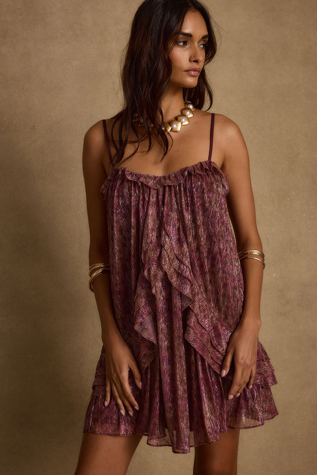 Golden Hour Raspberry Ruffle Mini Dress - Image 2