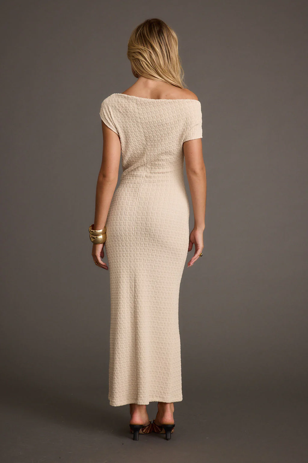 Imara Beige Asymmetrical Knit Maxi Dress - Image 7