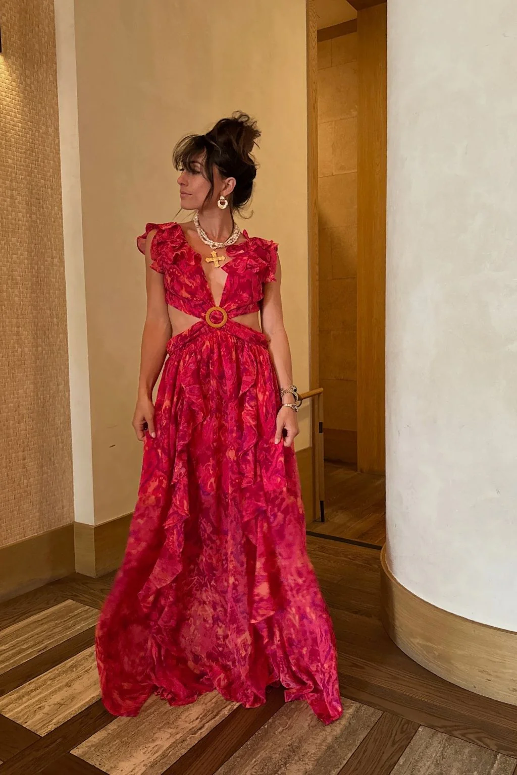 Jolie Pink Printed Ruffle Maxi Dress - Image 4