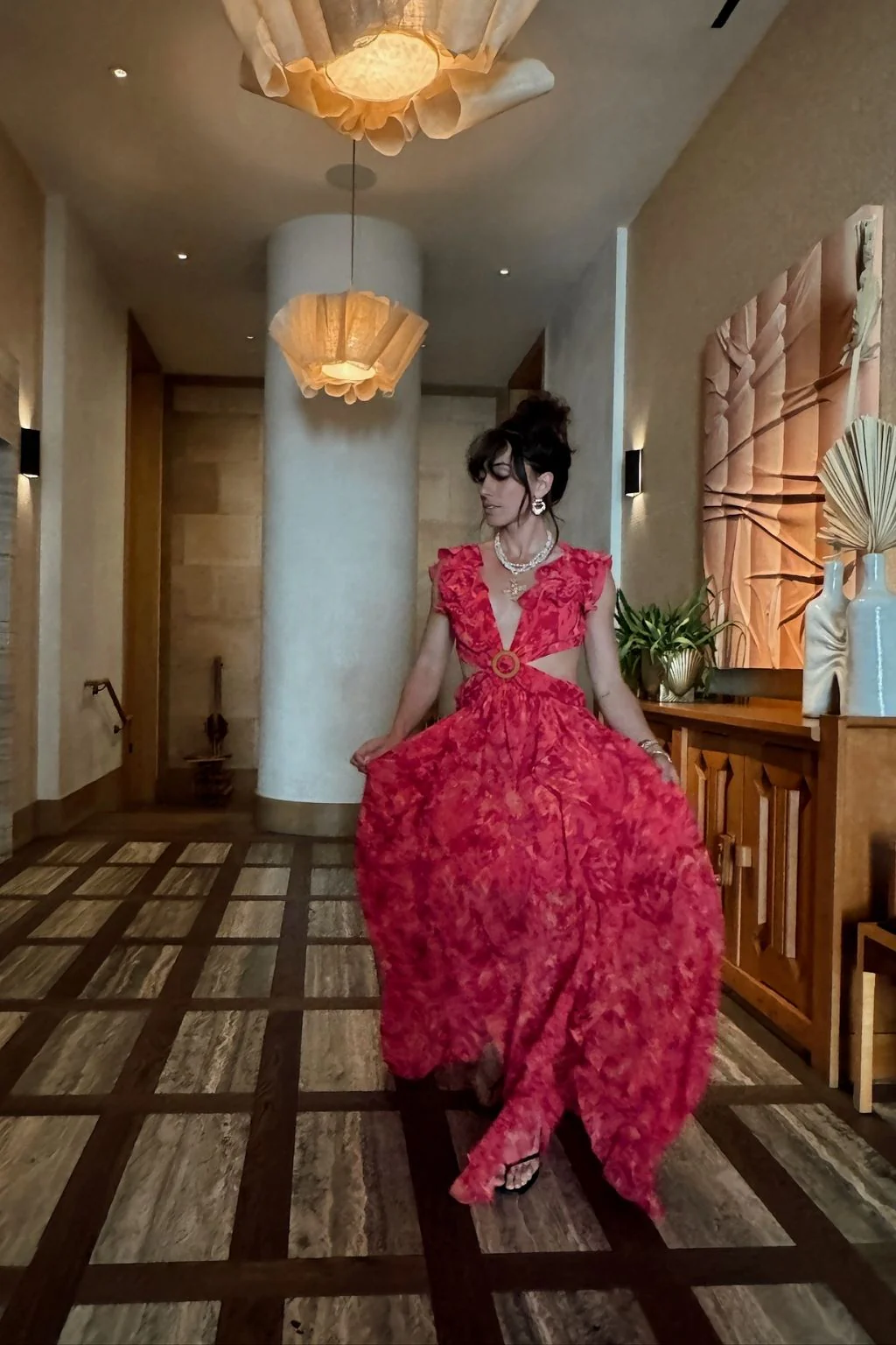 Jolie Pink Printed Ruffle Maxi Dress - Image 5