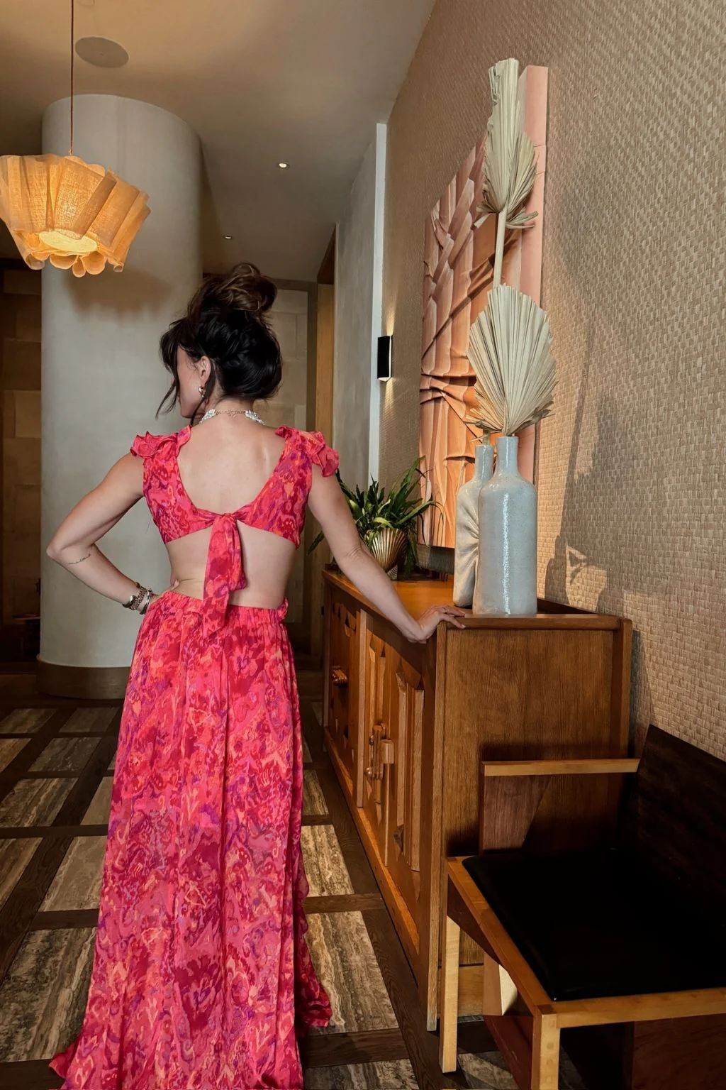 Jolie Pink Printed Ruffle Maxi Dress - Image 6