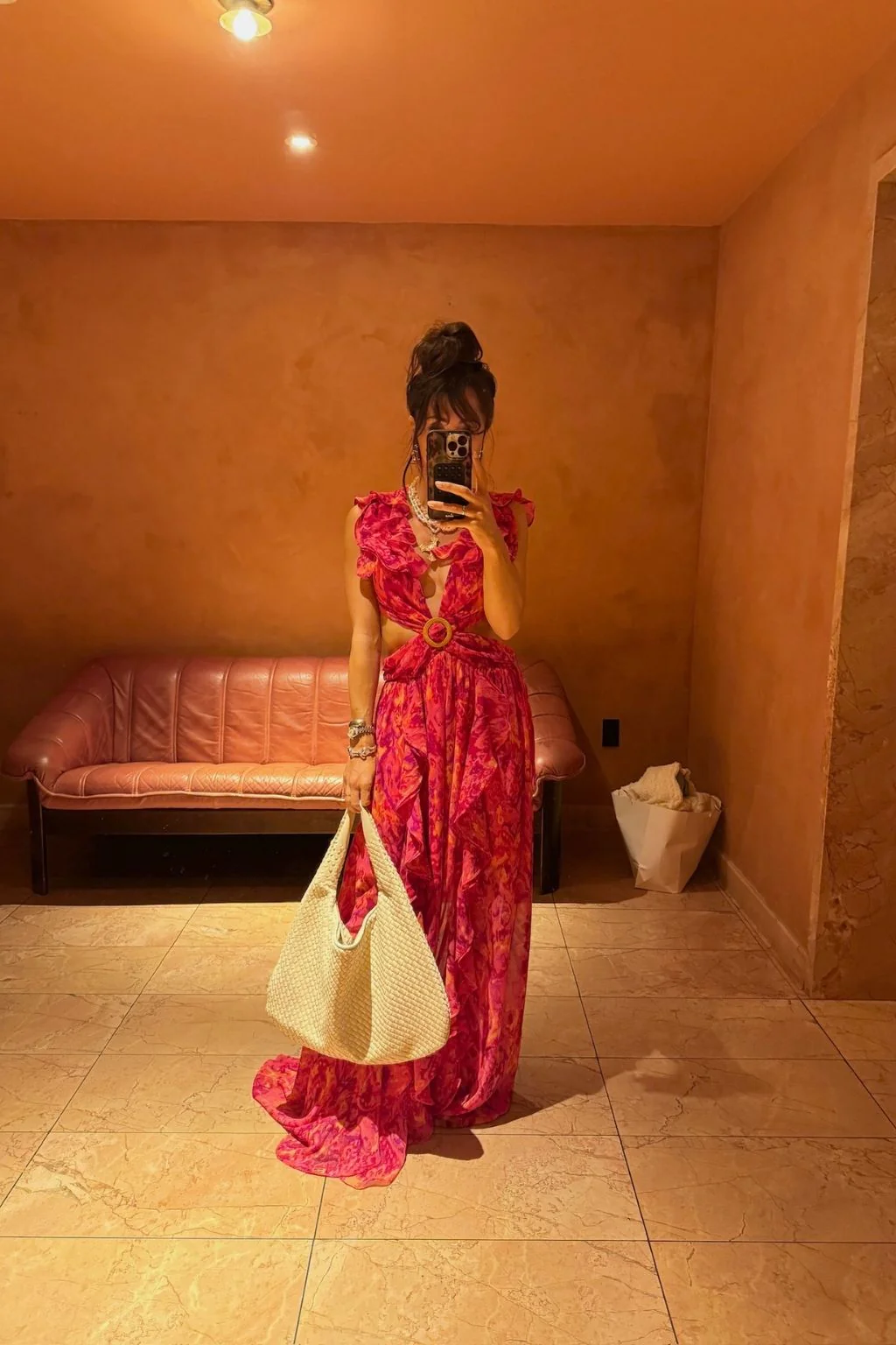 Jolie Pink Printed Ruffle Maxi Dress - Image 8
