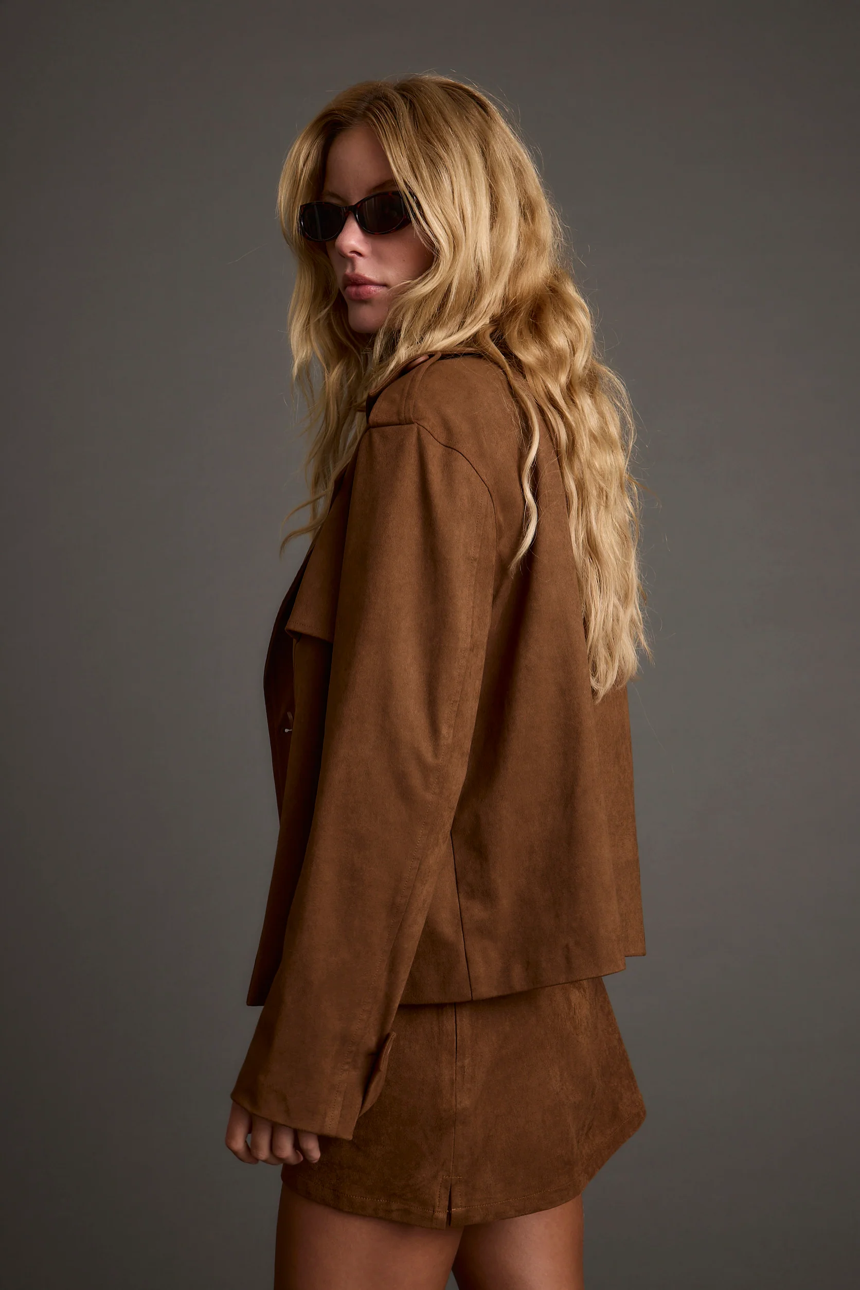 Kinsey Cognac Vegan Suede Cropped Trench - Image 2