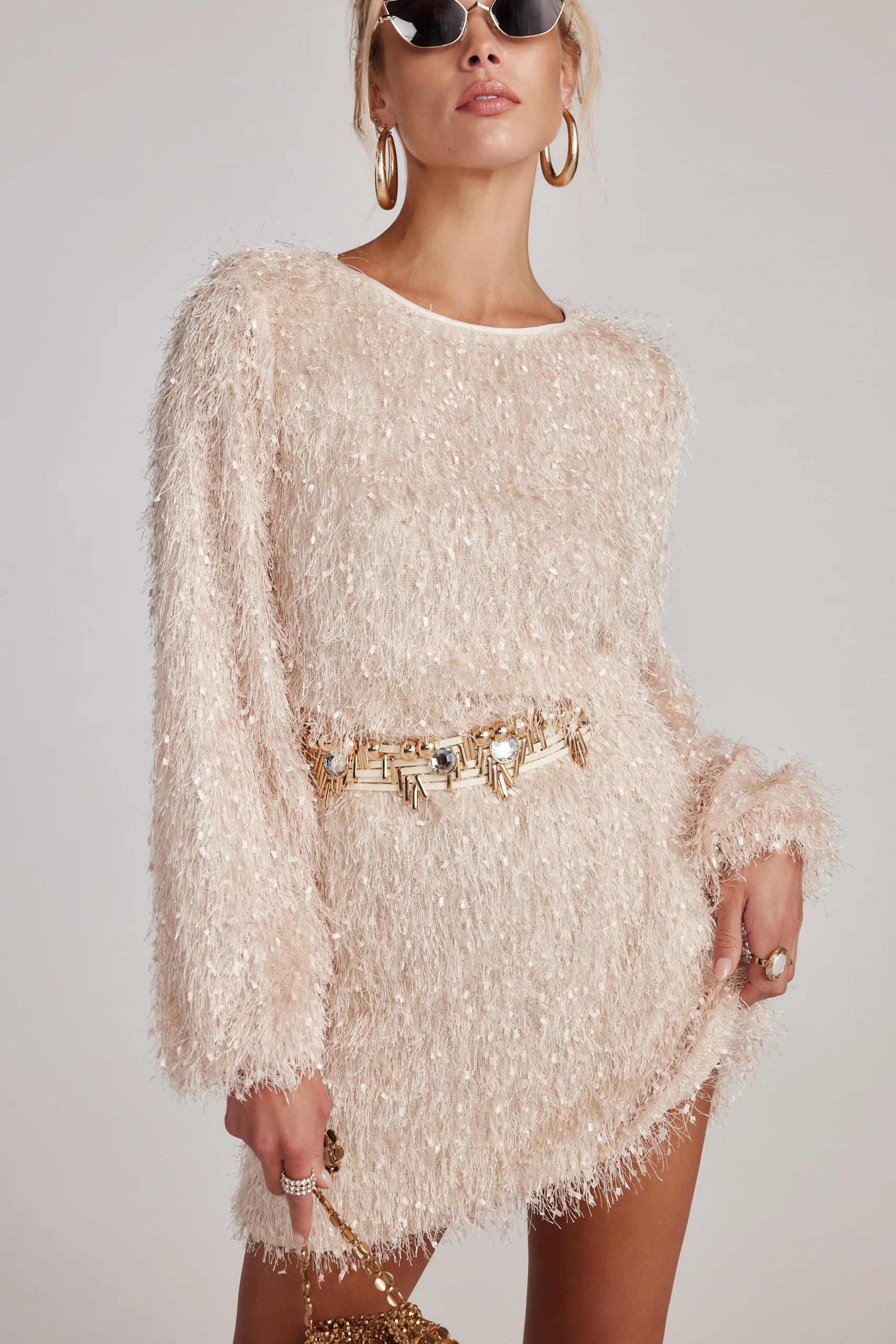 Let's Boogie Cream Long Sleeve Mini Dress - Image 7