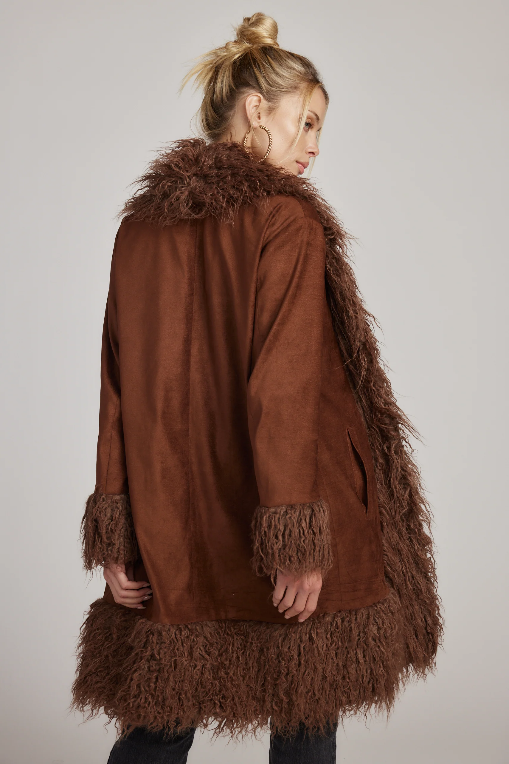 Madison Brown Faux Fur Trim Coat - Image 2