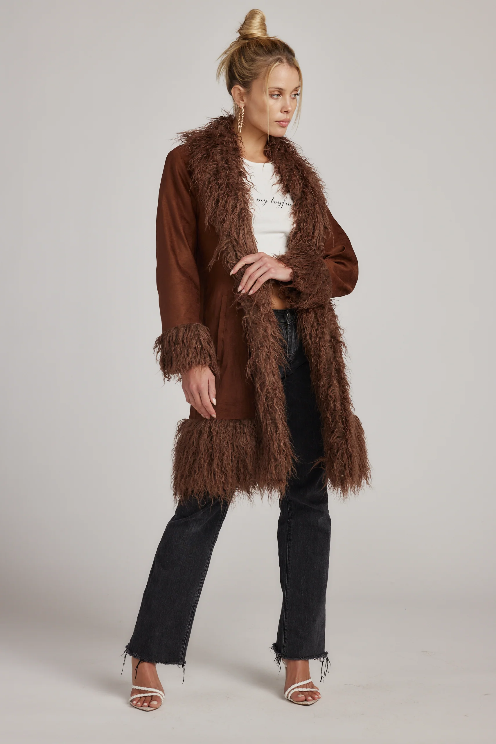 Madison Brown Faux Fur Trim Coat - Image 3