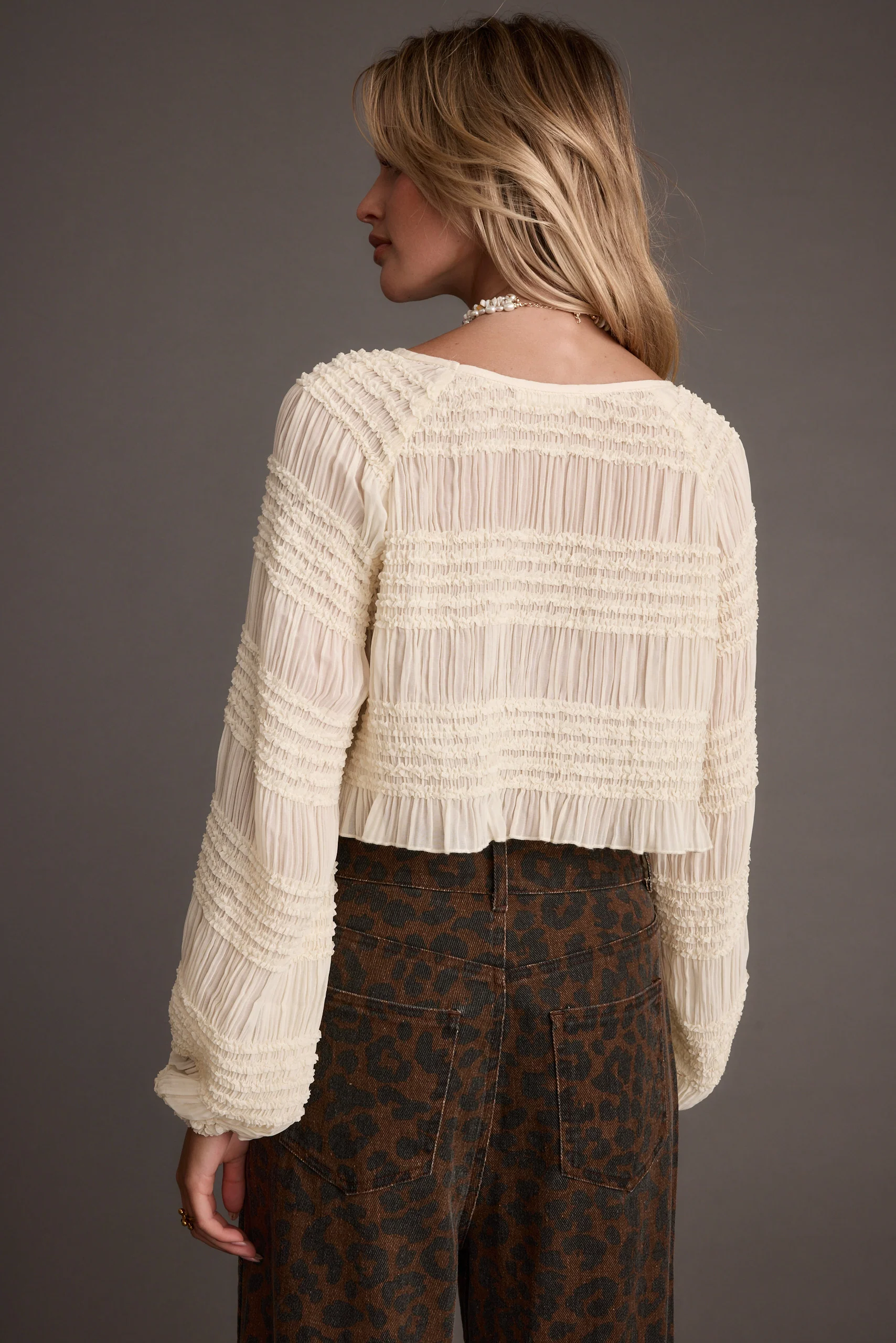 Milly Ivory Chiffon Long Sleeve Blouse - Image 3
