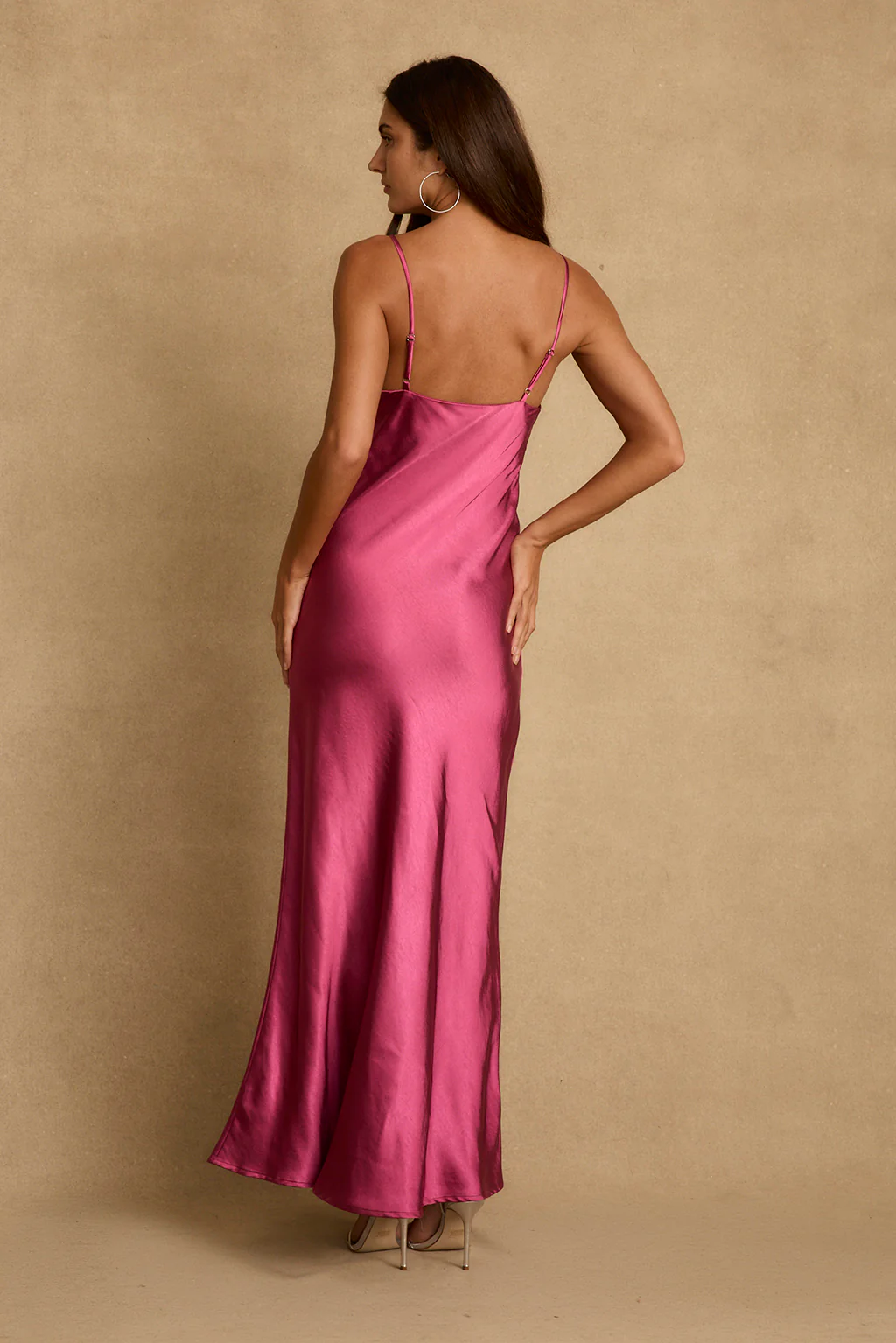 Mirabella Fuchsia Satin Maxi Dress - Image 3