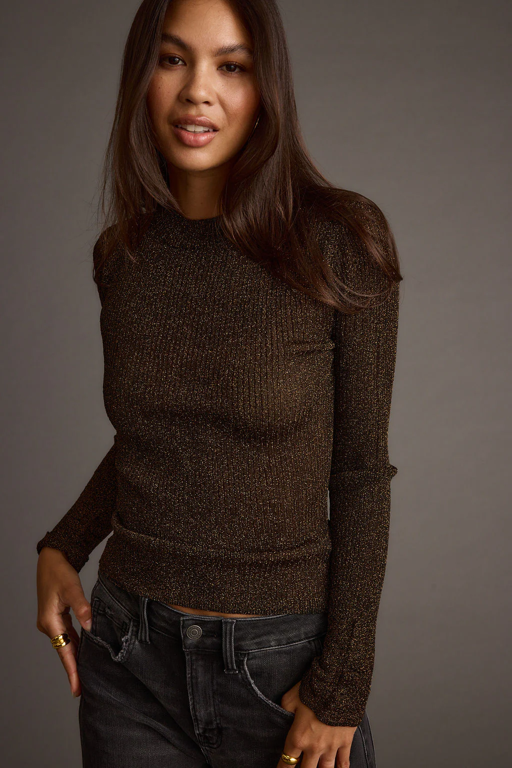 Mirage Gold Lurex Long Sleeve Top - Image 4