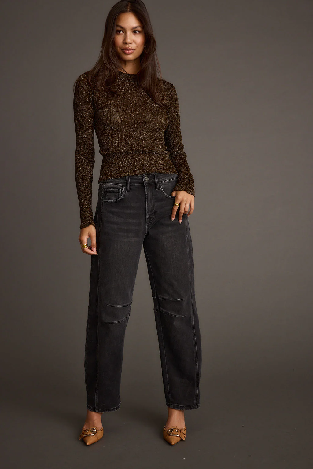 Mirage Gold Lurex Long Sleeve Top - Image 6