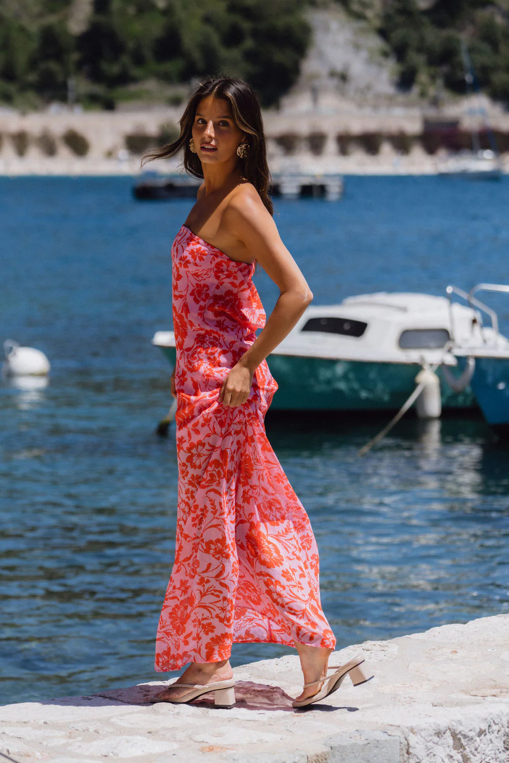 Mon Cheri Pink Floral Strapless Maxi Dress - Image 4