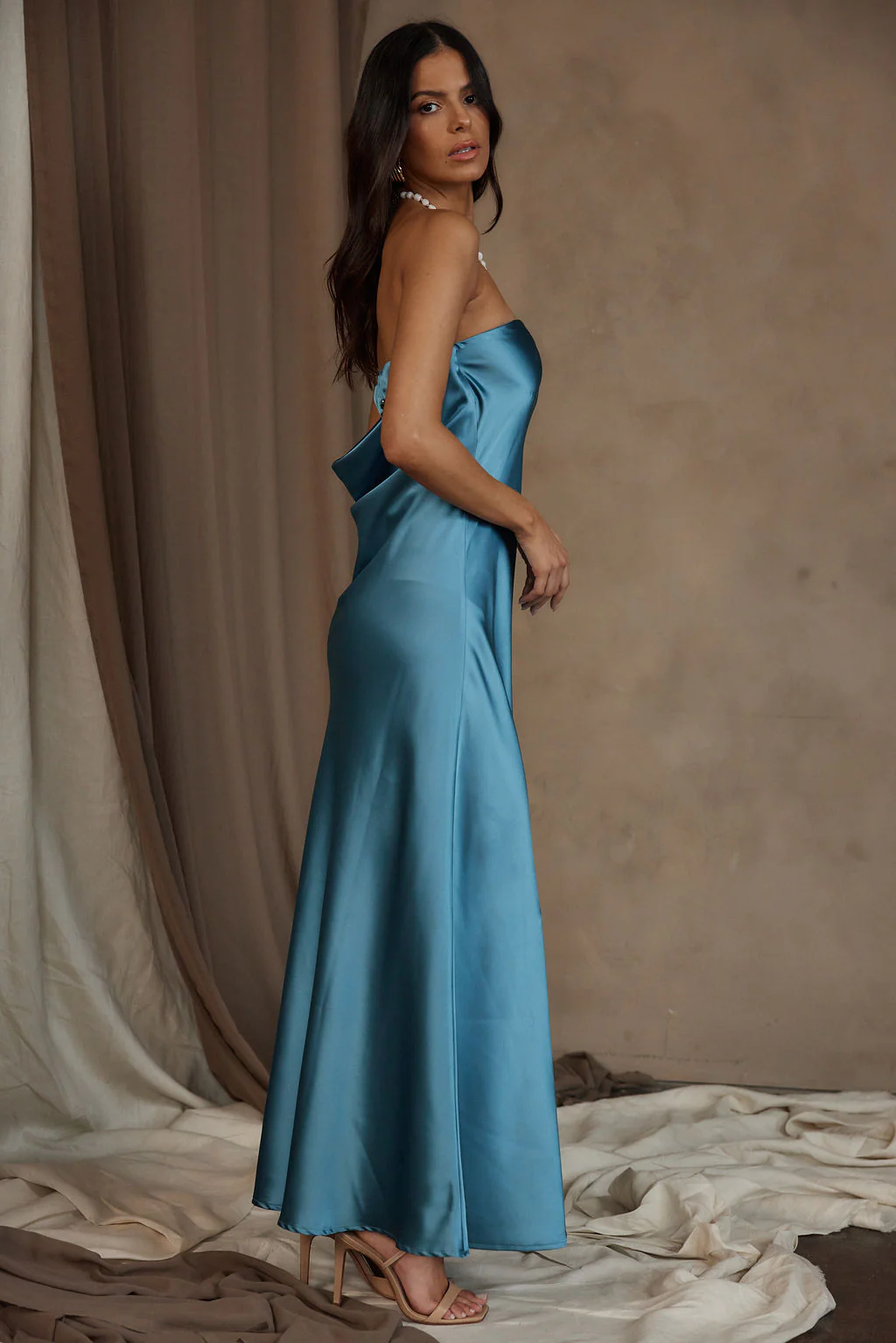Natalia Solid Blue Strapless Maxi Dress - Image 5