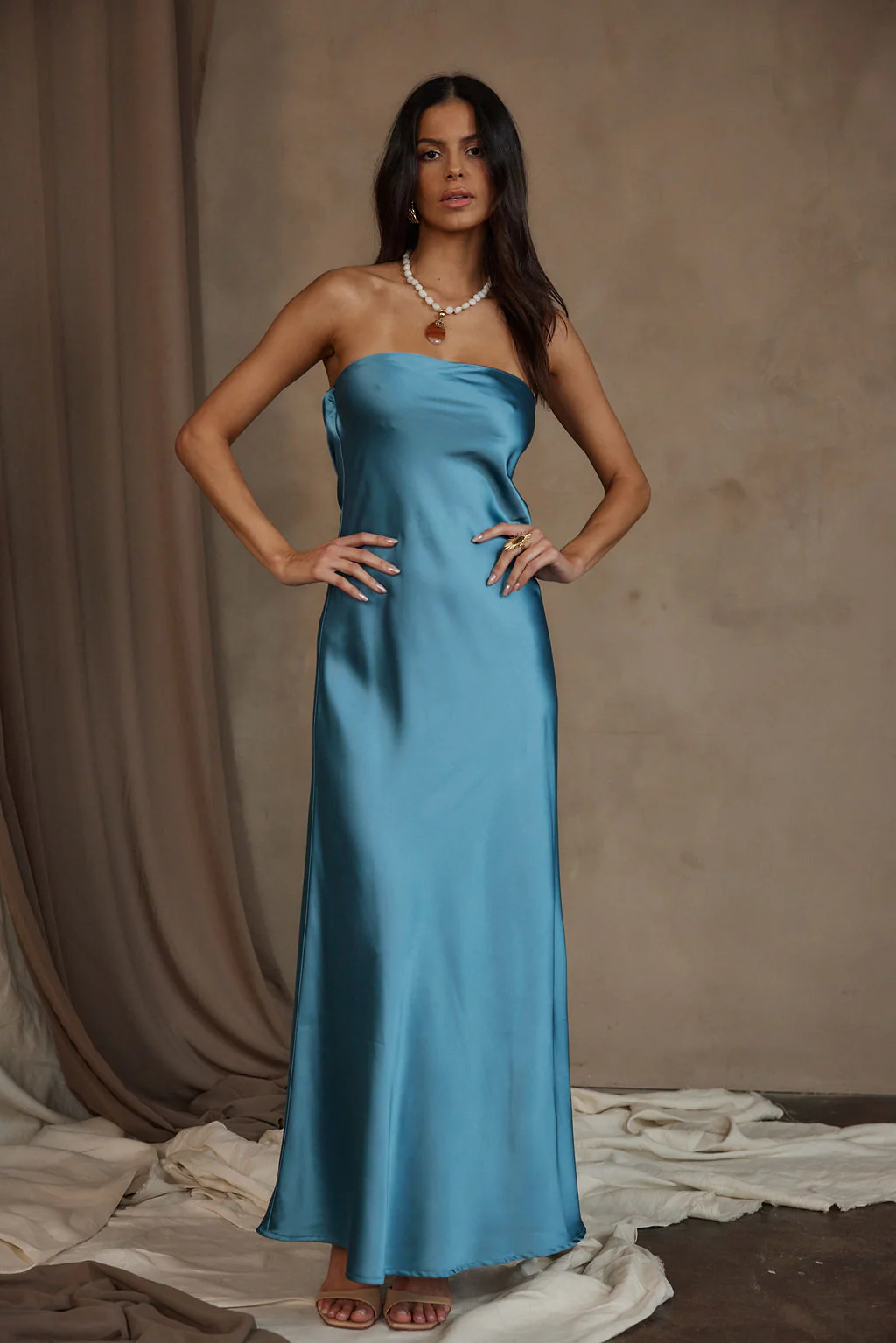 Natalia Solid Blue Strapless Maxi Dress - Image 6