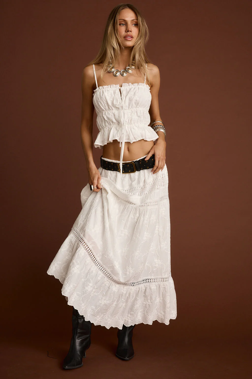 Nomad White Embroidered Maxi Skirt - Image 3