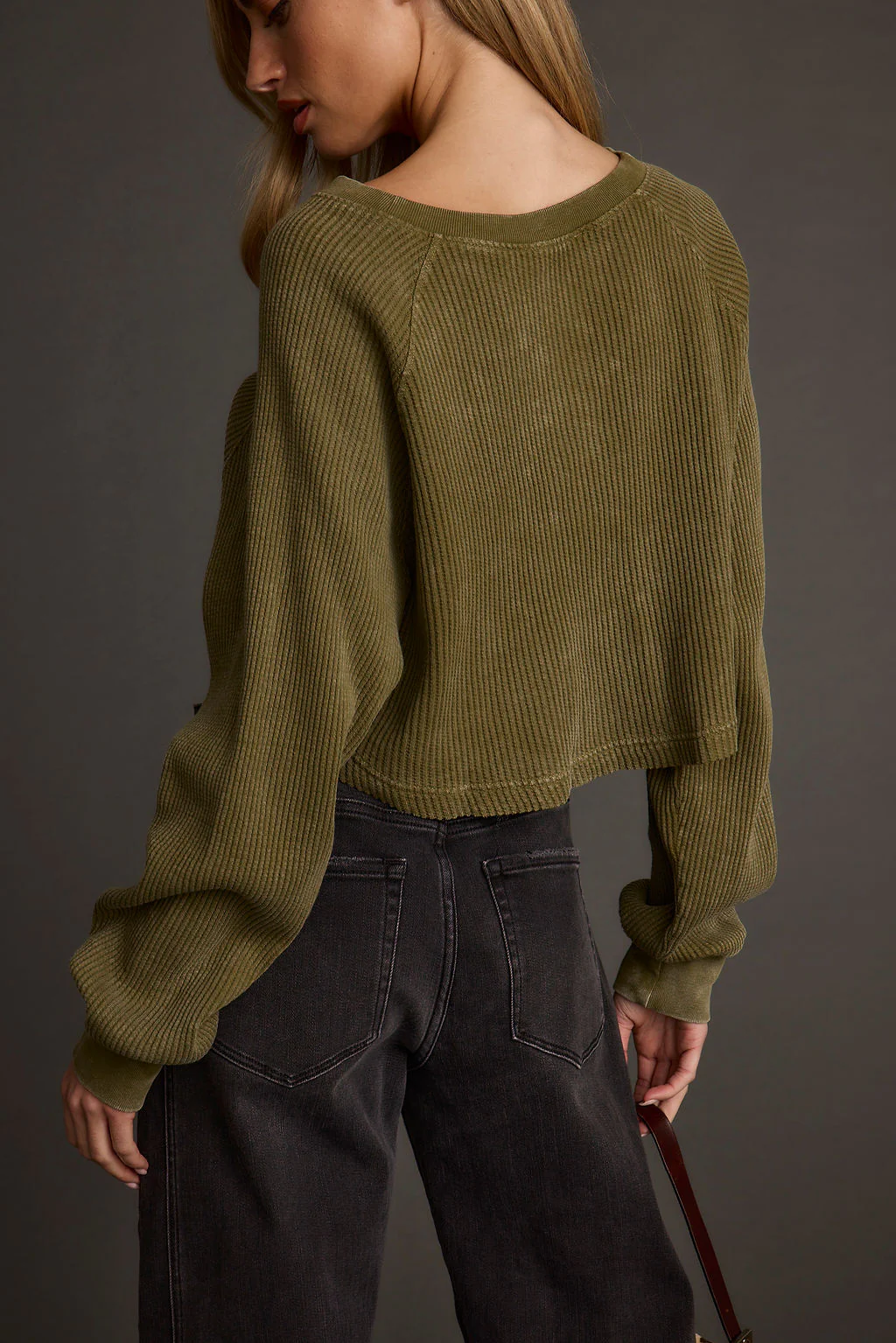 Not Your Boyfriend Olive Waffle Knit Henley - Image 2