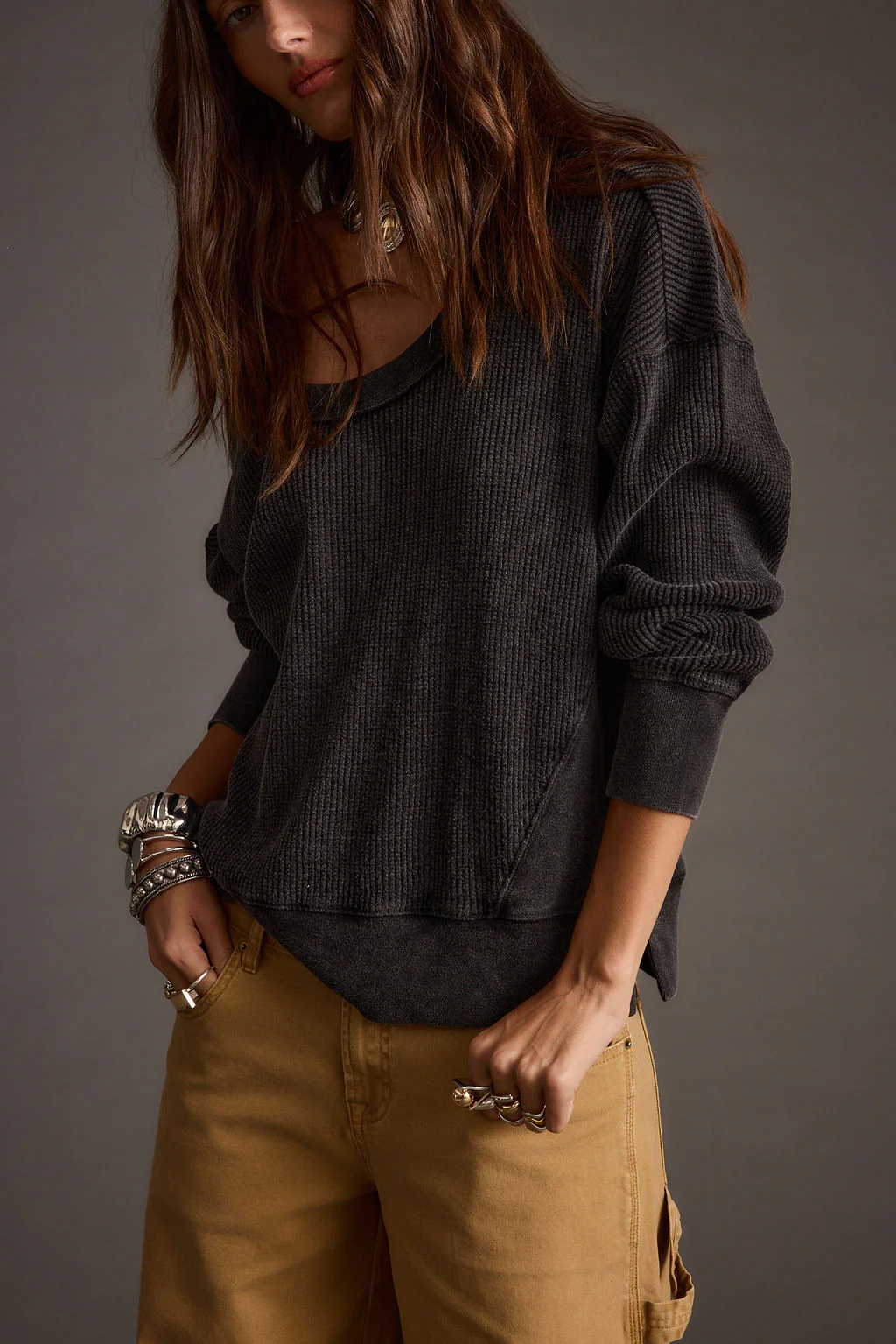 Not Your Ex's Washed Black Waffle Knit Top - Image 4