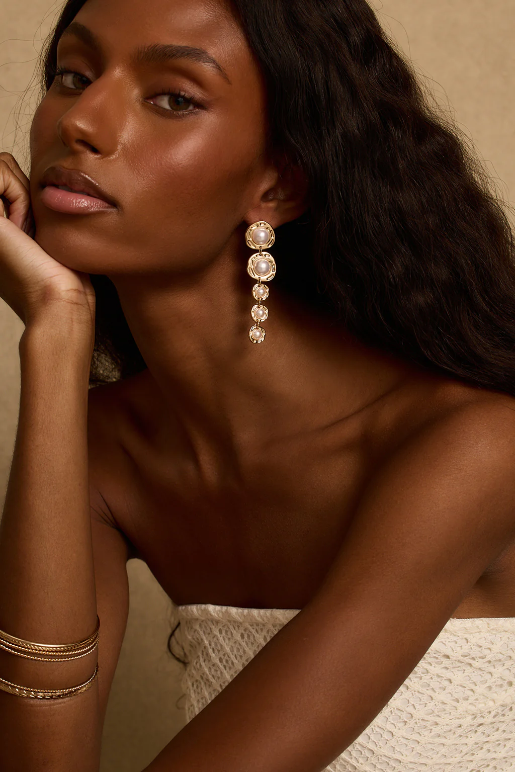 Olivia Gold and Pearl Earrings - Image 2