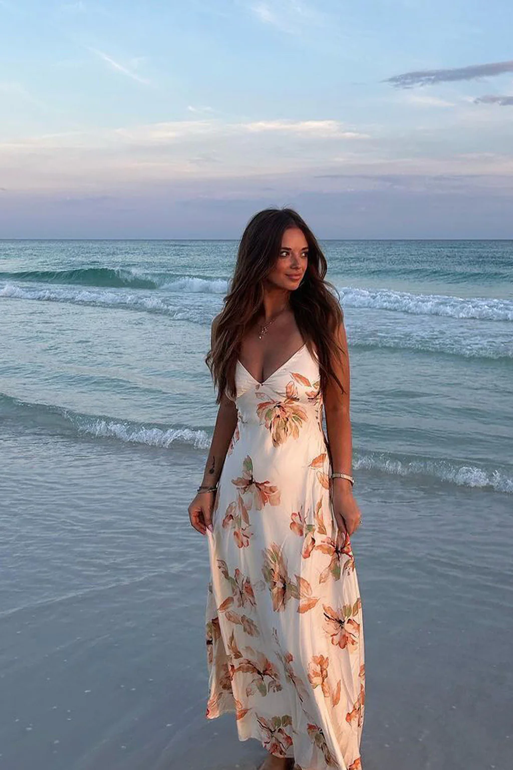 Palma Cream Floral Maxi Dress - Image 4