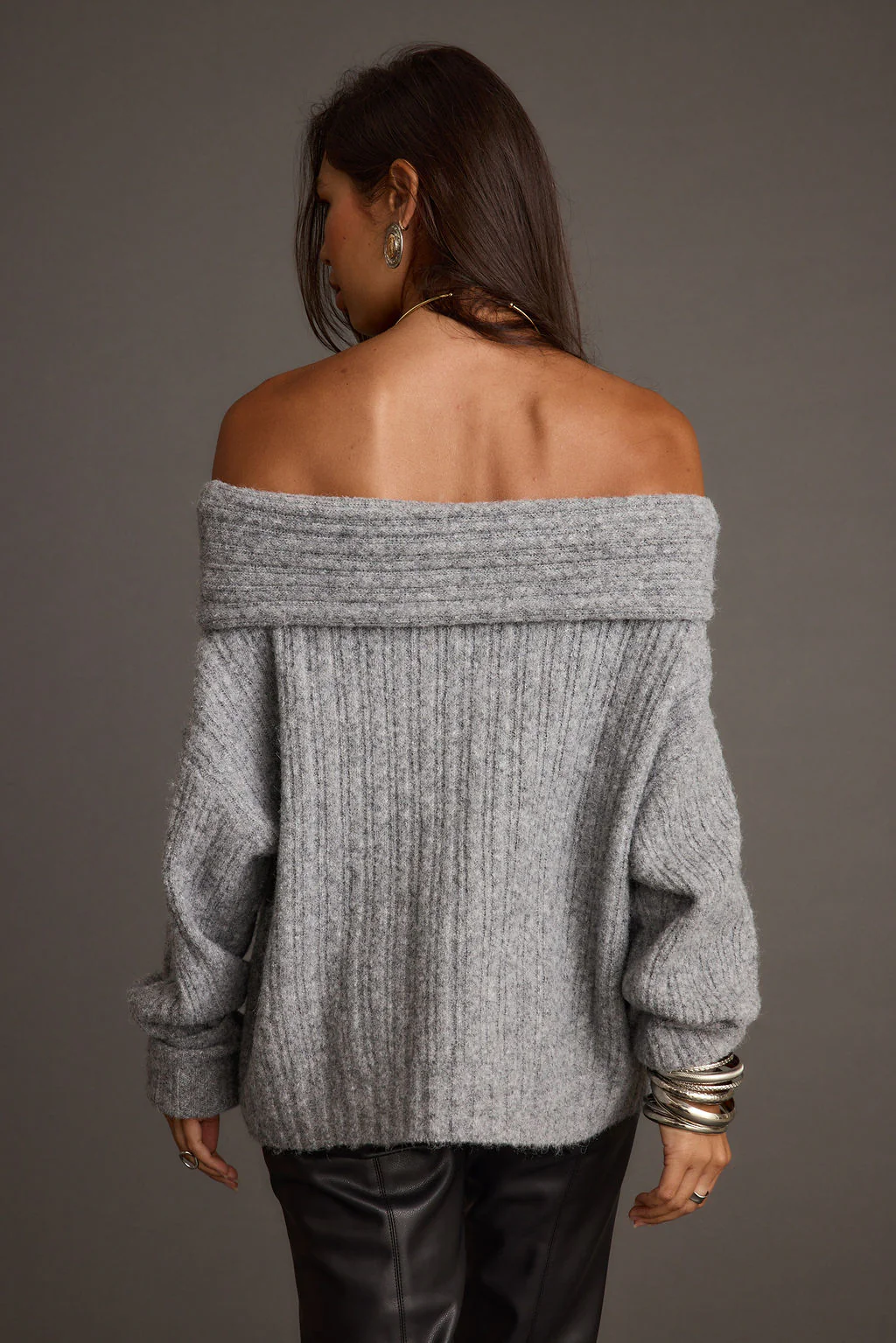 Pamela Heather Grey Off The Shoulder Sweater - Image 2
