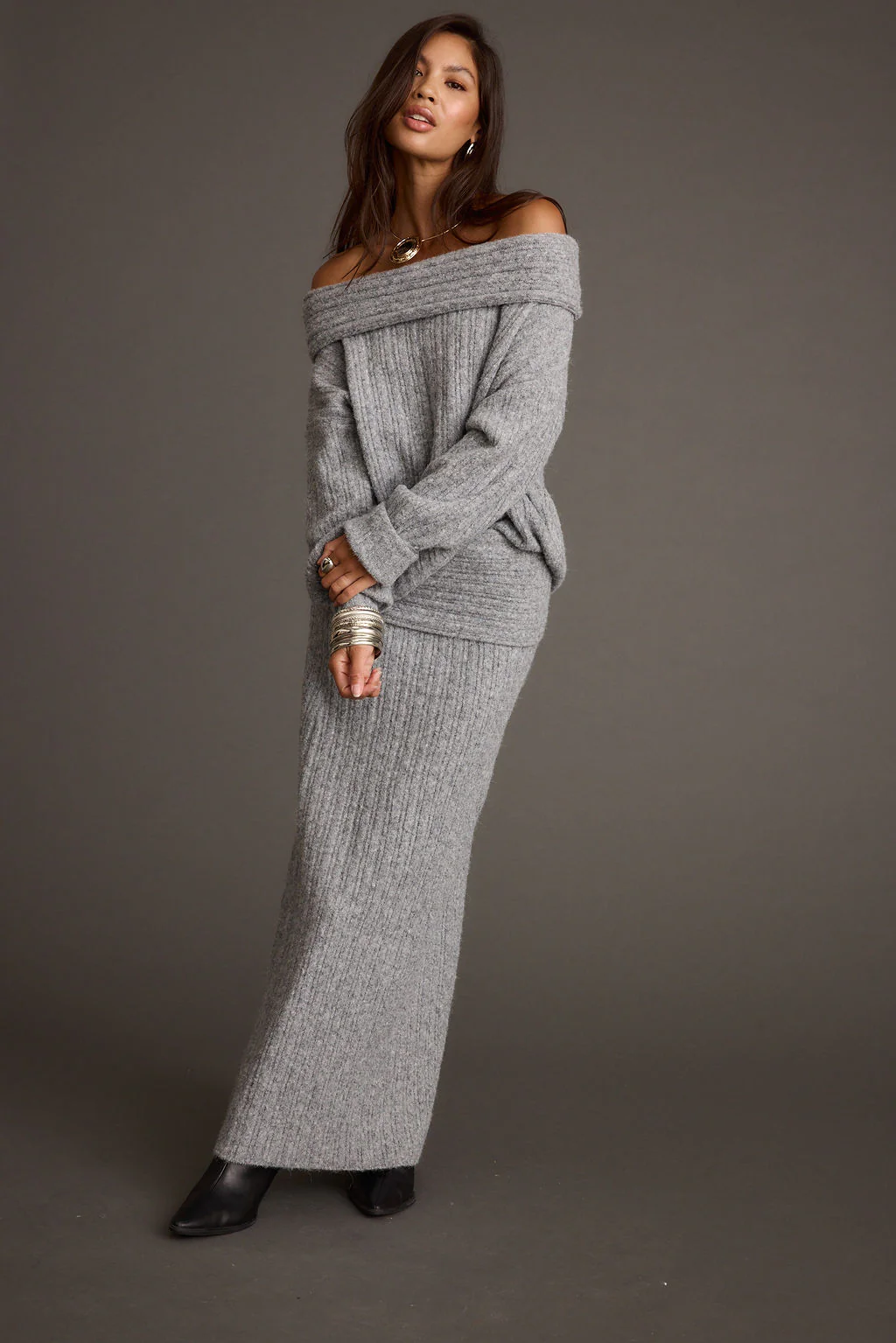 Pamela Heather Grey Off The Shoulder Sweater - Image 4