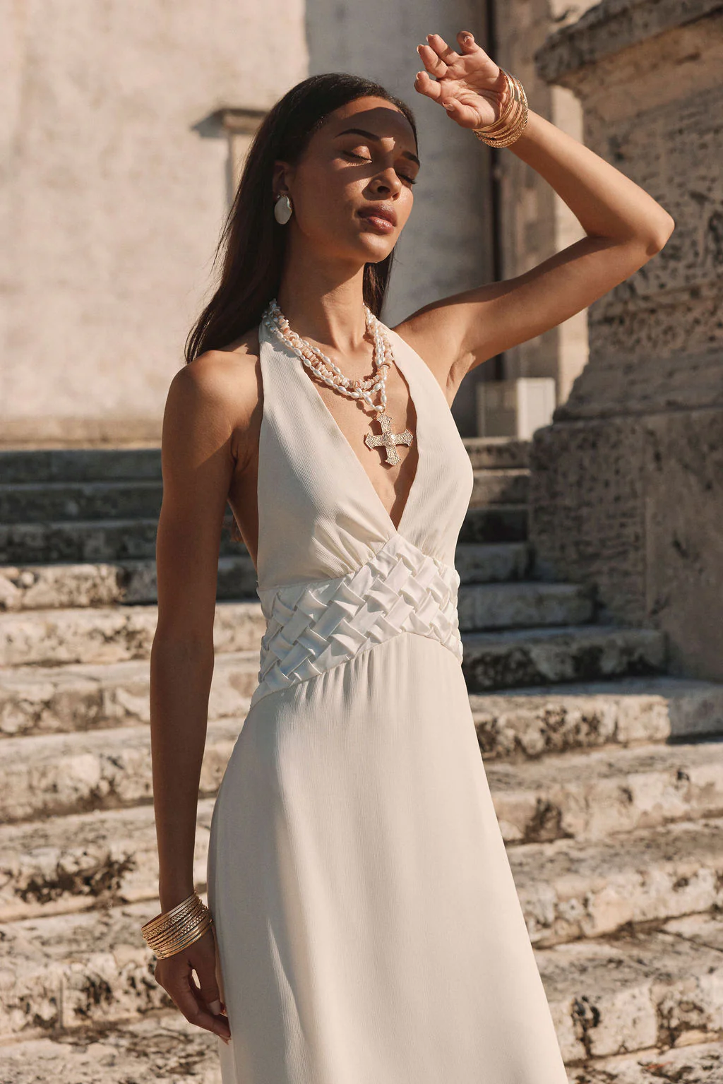 Penelope White Halter Midi Dress - Image 3