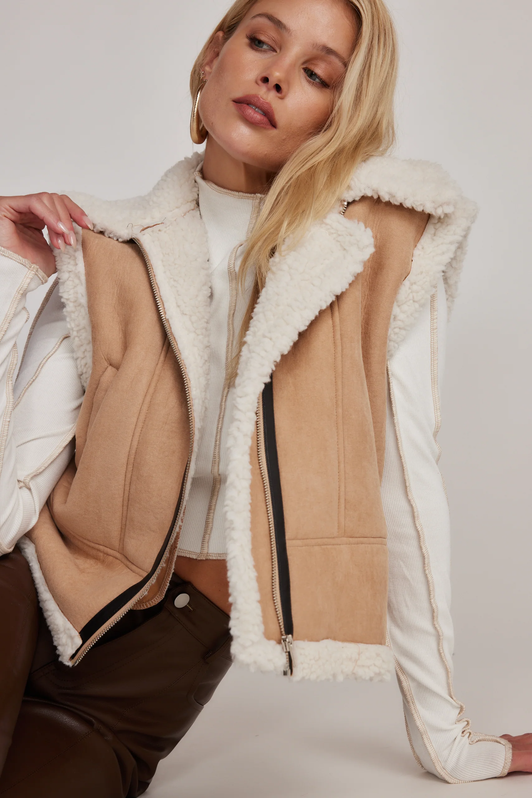 Penny Lane Sherpa Lined Beige Vest - Image 5