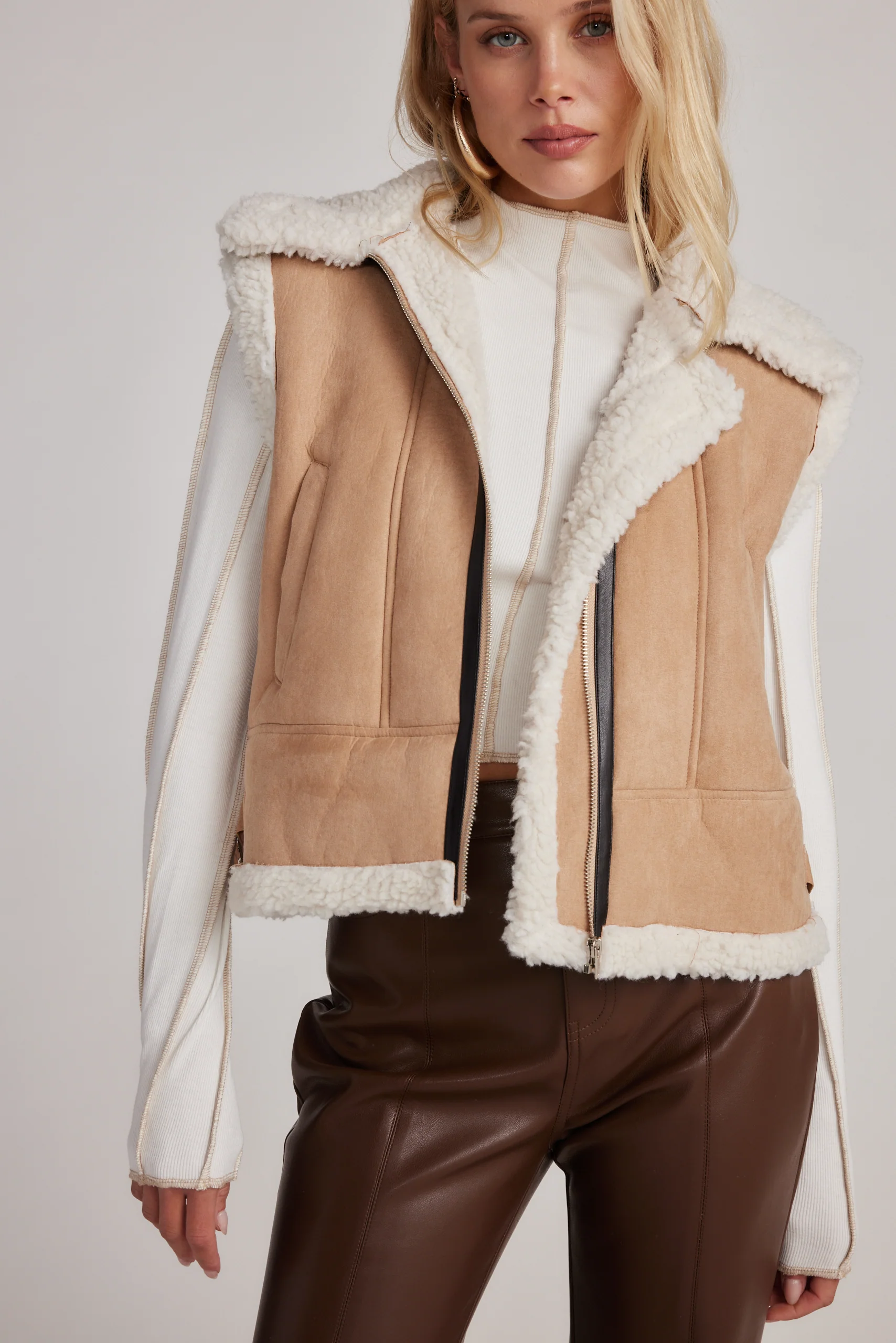 Penny Lane Sherpa Lined Beige Vest - Image 8
