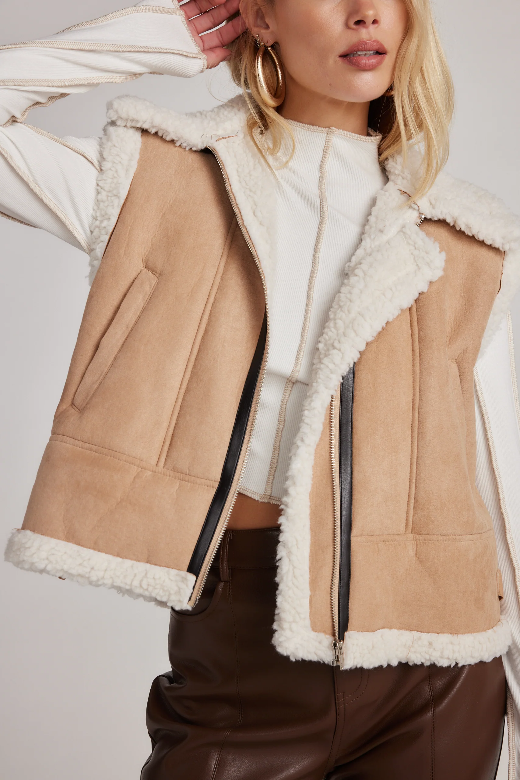 Penny Lane Sherpa Lined Beige Vest - Image 9