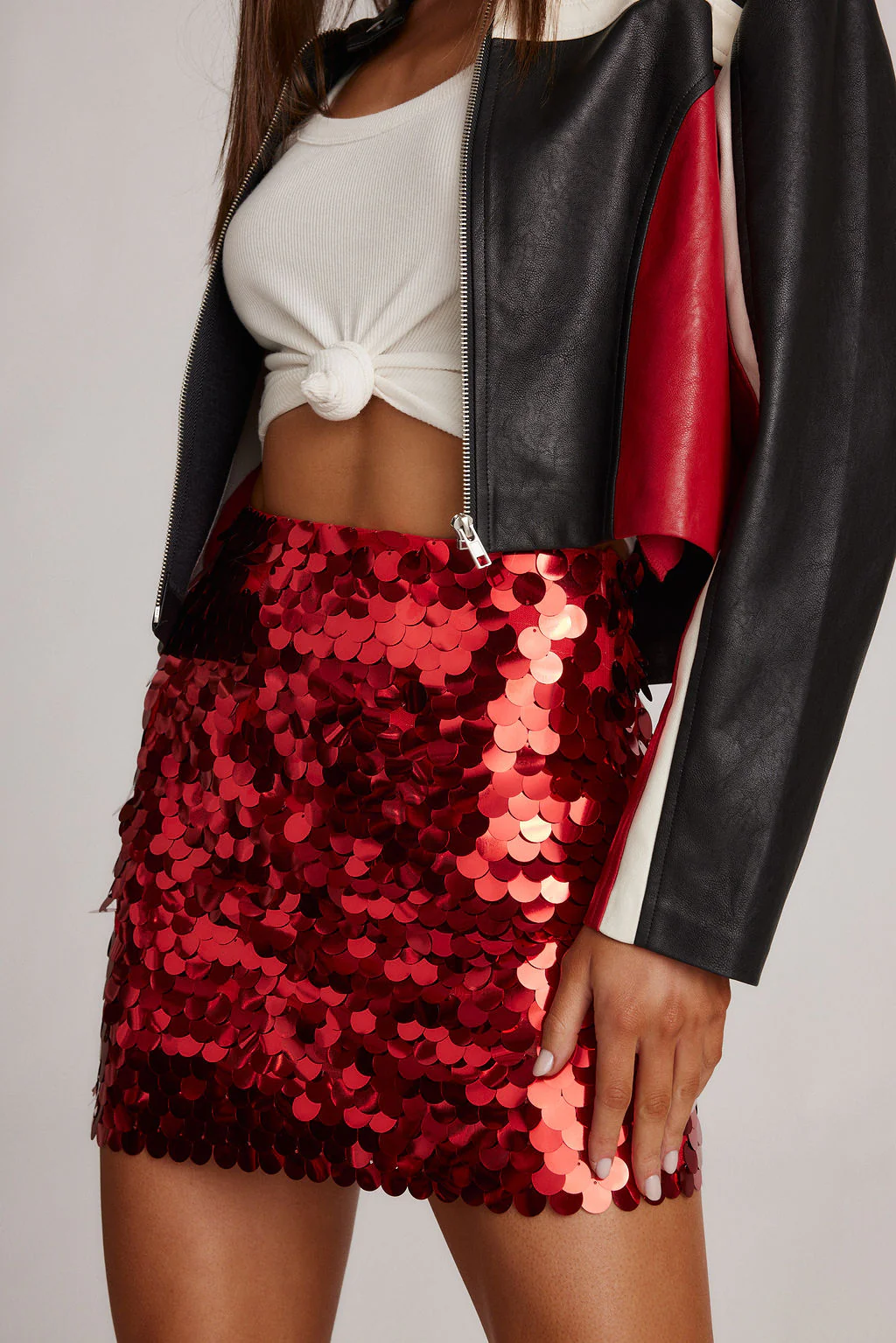 Pippa Red Disco Sequin Mini Skirt - Image 5